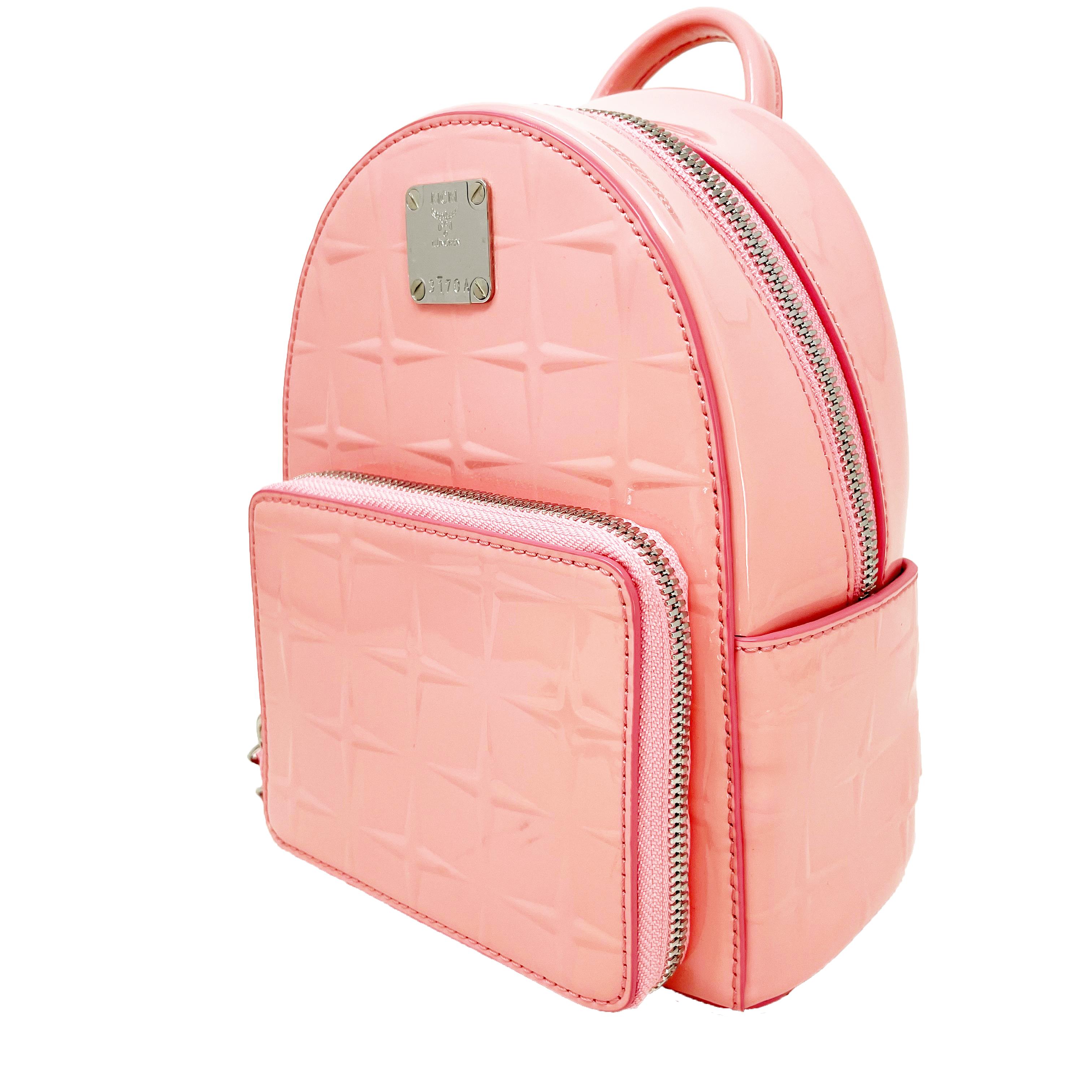 NEW MCM Pink Stark Bebe Diamond Monogram Leather Backpack Rucksack Bag