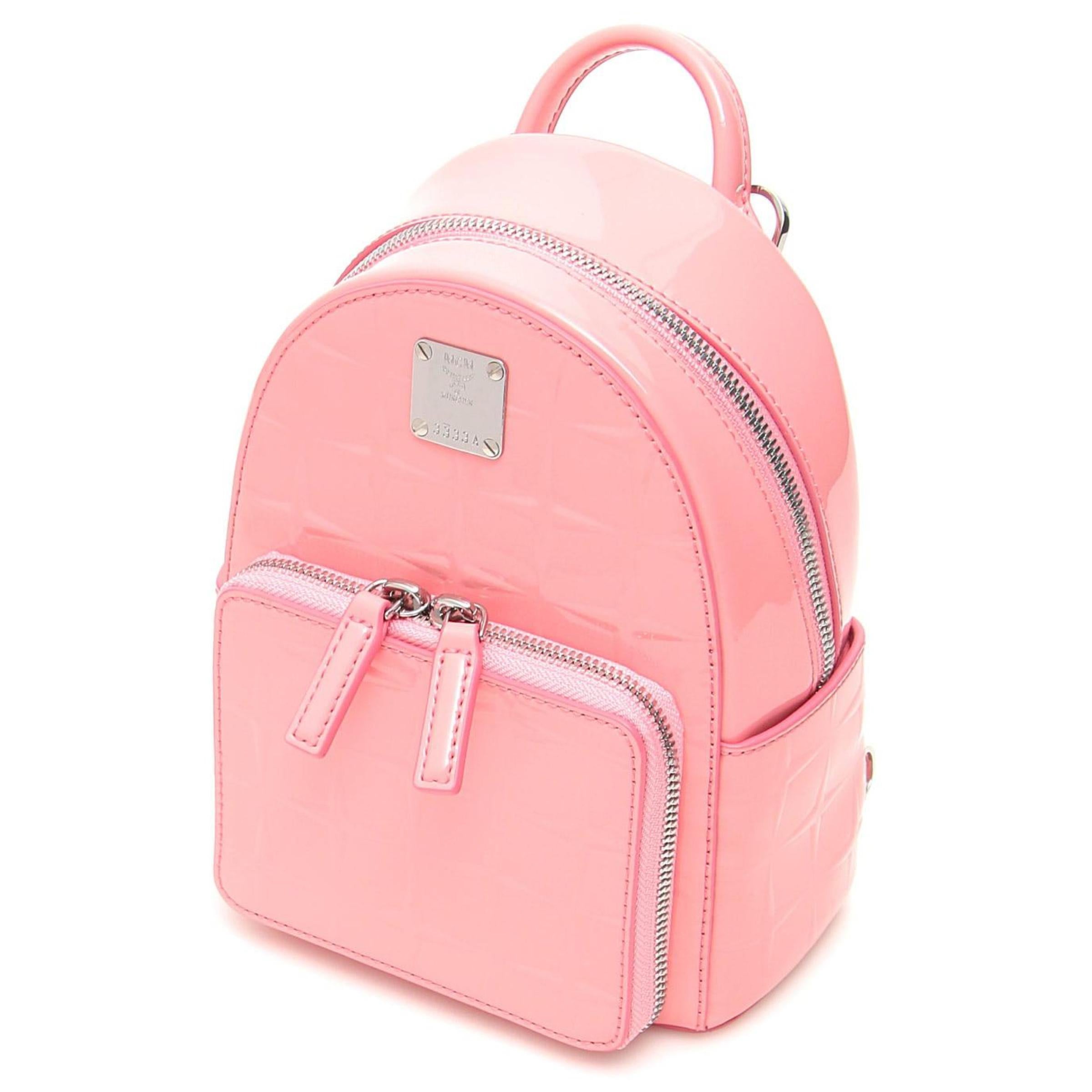 NEW MCM Pink Stark Bebe Diamond Monogram Leather Backpack Rucksack Bag