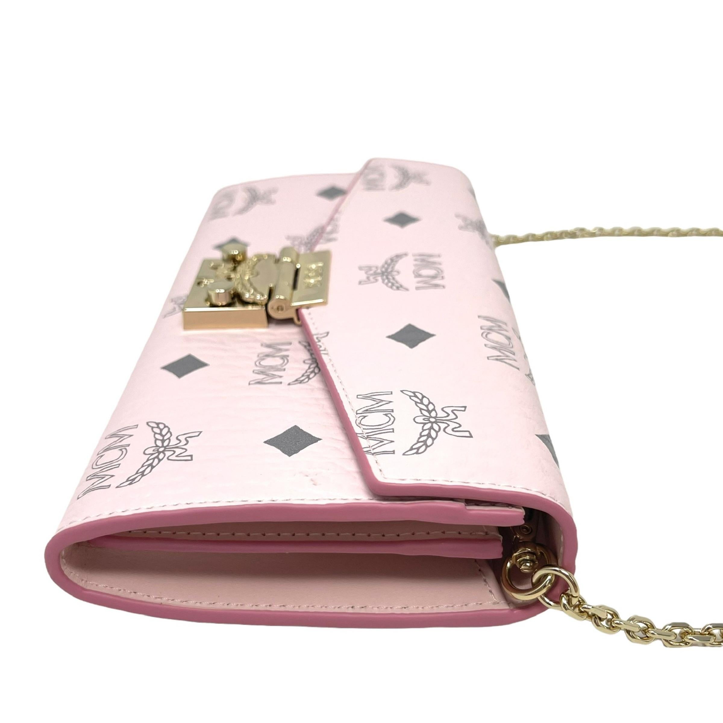 NEU MCM Rosa Tracy Monogramm Logo Leder Geldbörse an Kette Crossbody Bag im Angebot 5