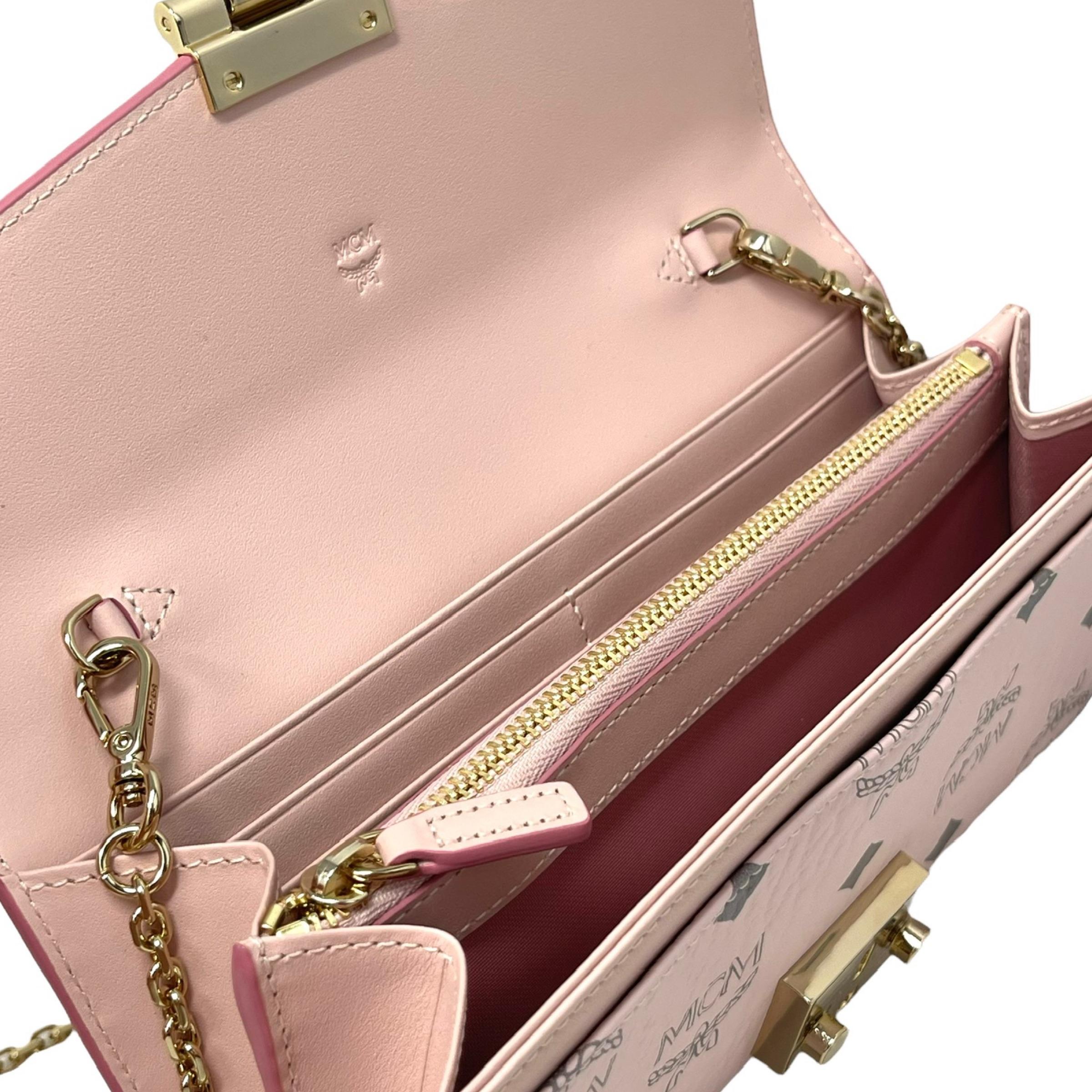NEU MCM Rosa Tracy Monogramm Logo Leder Geldbörse an Kette Crossbody Bag im Angebot 7