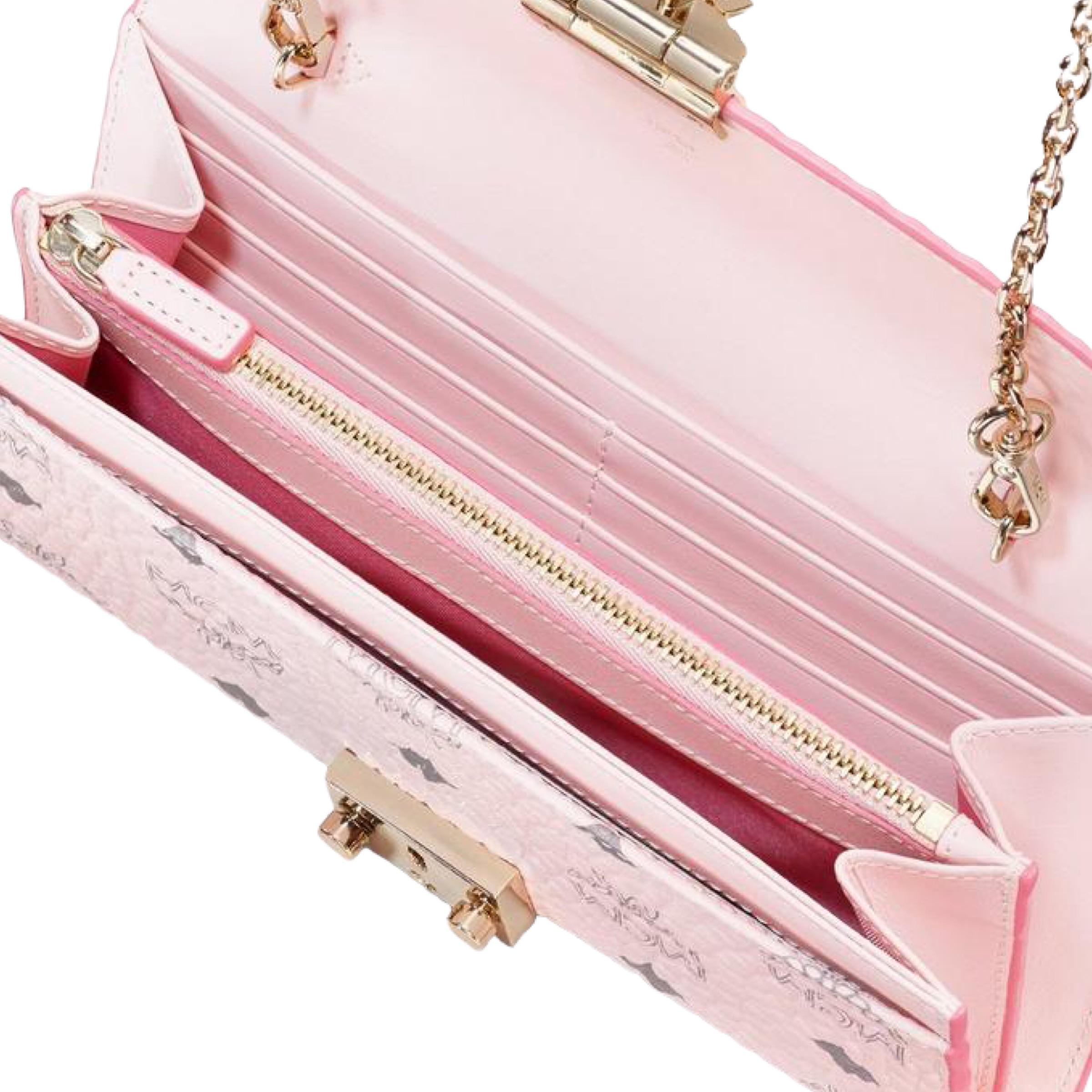 NEU MCM Rosa Tracy Monogramm Logo Leder Geldbörse an Kette Crossbody Bag im Angebot 8