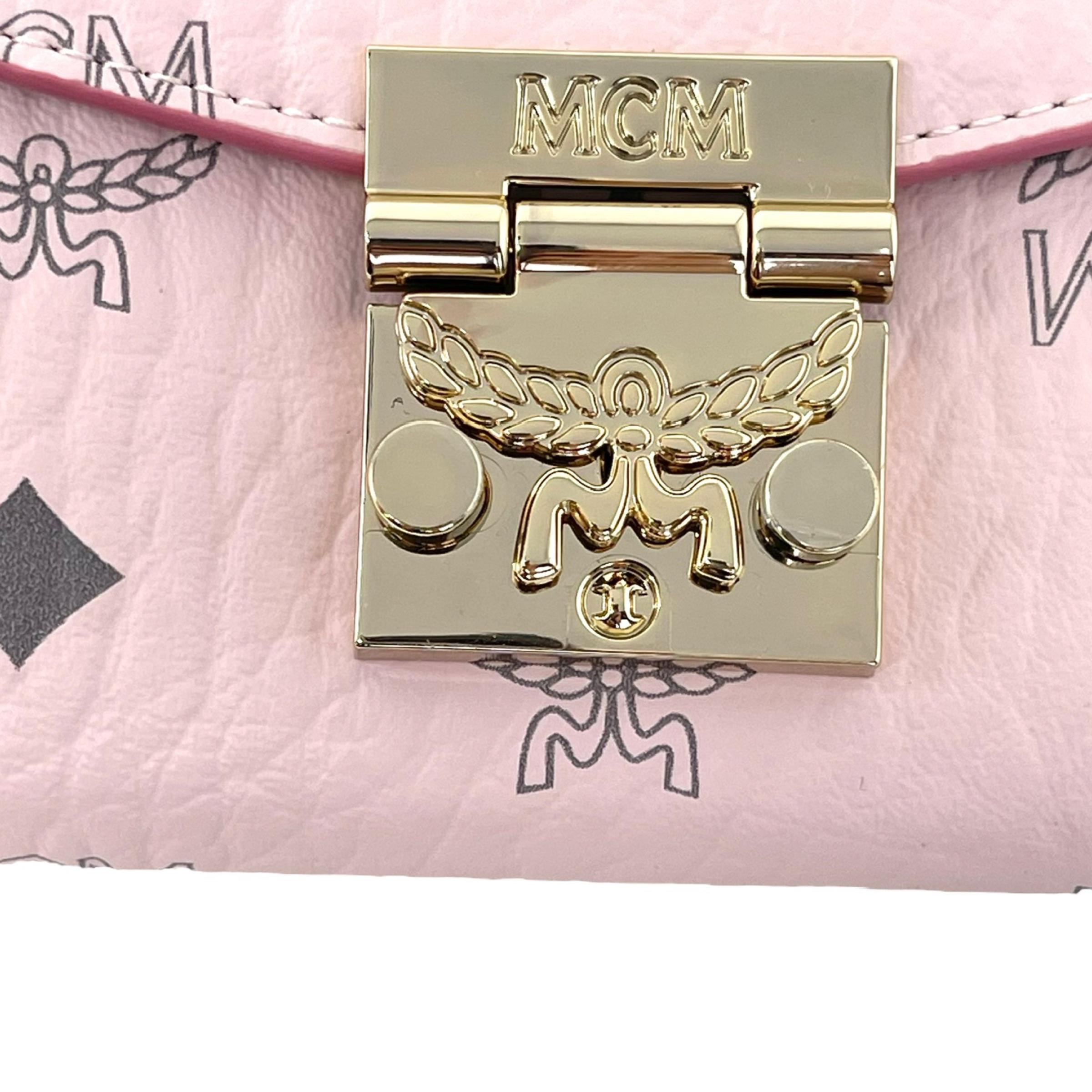NEU MCM Rosa Tracy Monogramm Logo Leder Geldbörse an Kette Crossbody Bag im Angebot 9
