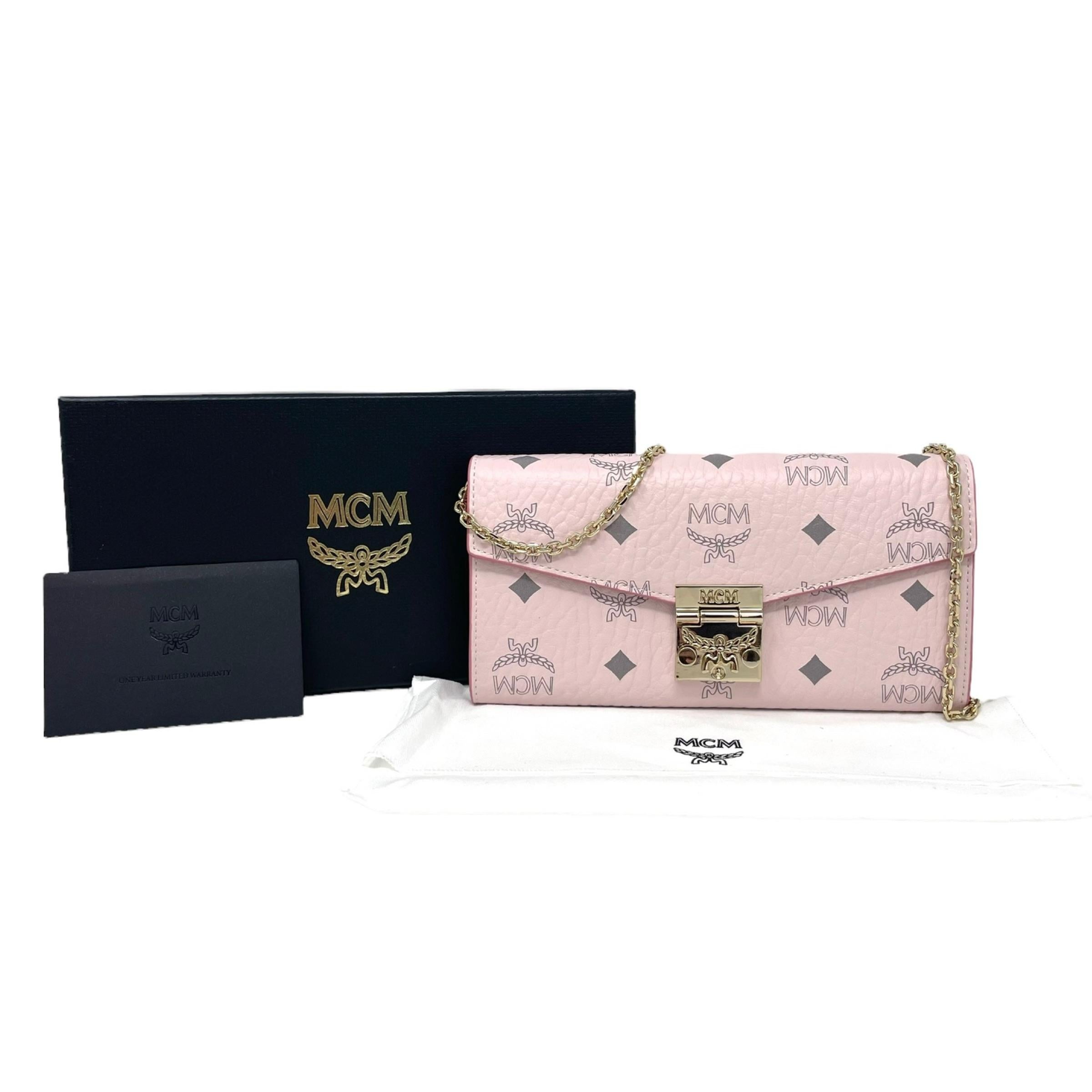 NEU MCM Rosa Tracy Monogramm Logo Leder Geldbörse an Kette Crossbody Bag im Angebot 12