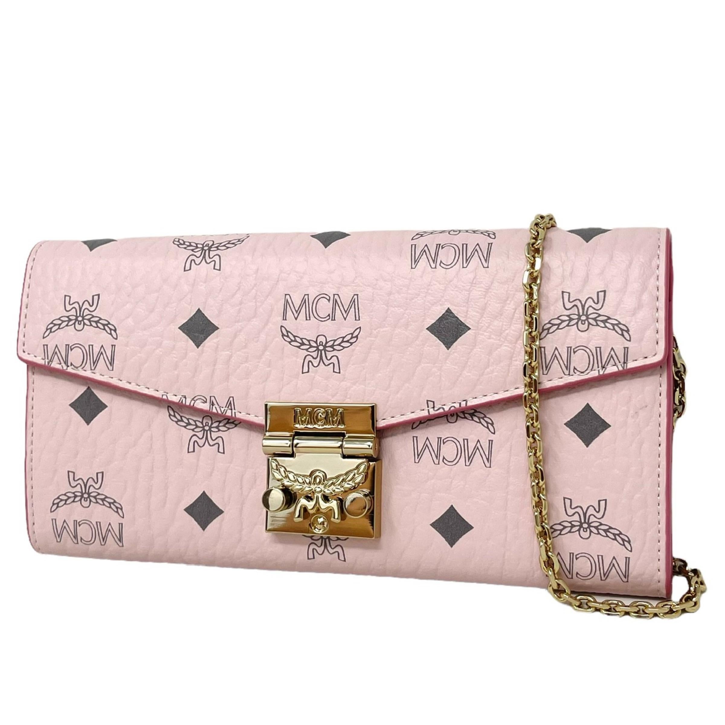 NEU MCM Rosa Tracy Monogramm Logo Leder Geldbörse an Kette Crossbody Bag im Zustand „Neu“ im Angebot in San Marcos, CA