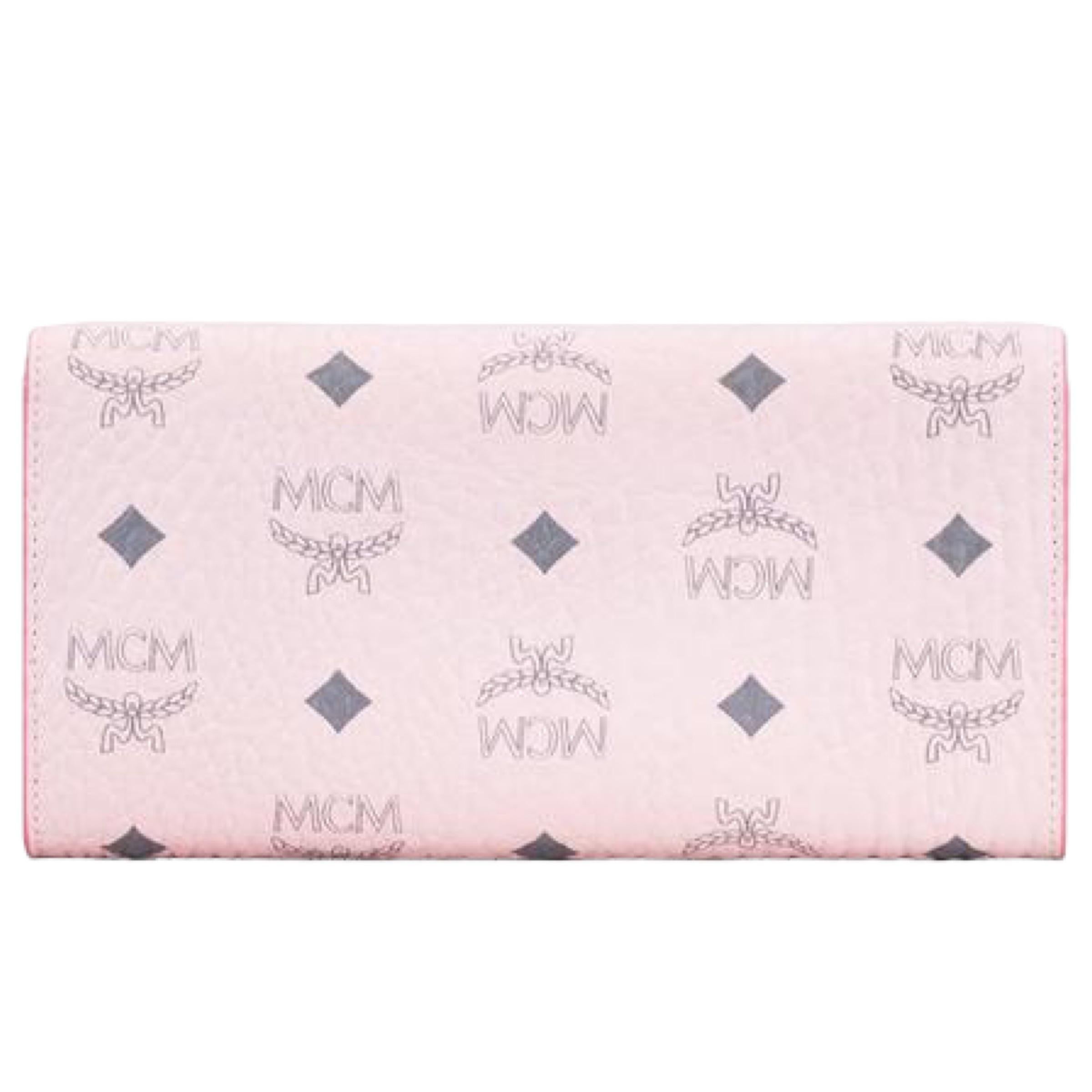NEU MCM Rosa Tracy Monogramm Logo Leder Geldbörse an Kette Crossbody Bag im Angebot 1