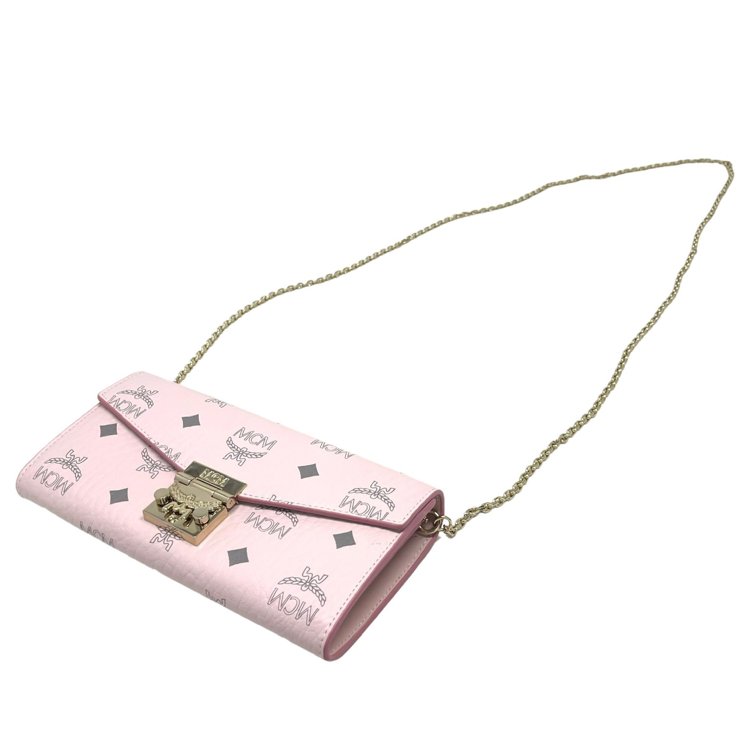 NEU MCM Rosa Tracy Monogramm Logo Leder Geldbörse an Kette Crossbody Bag im Angebot 4