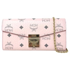 NEU MCM Rosa Tracy Monogramm Logo Leder Geldbörse an Kette Crossbody Bag