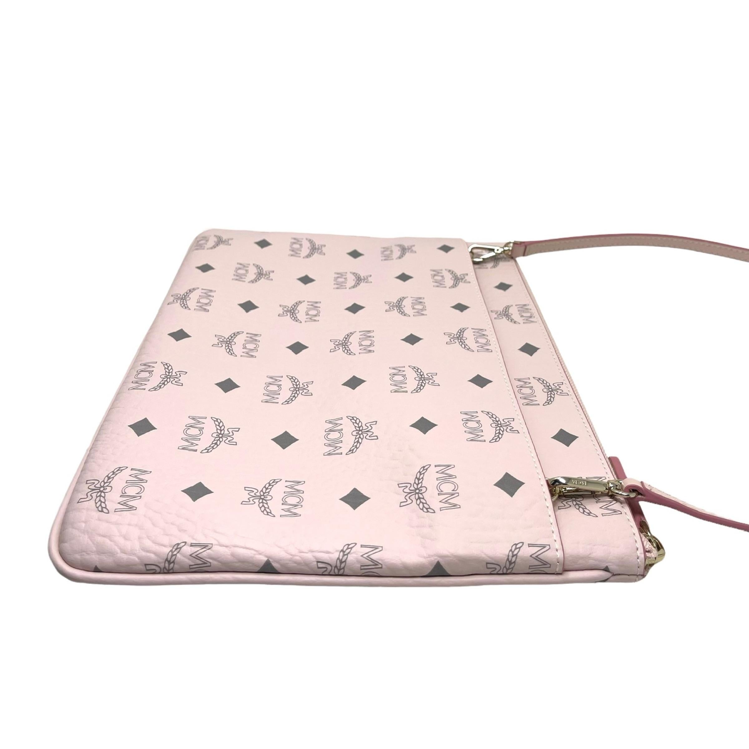 NEU MCM Rosa Visetos Monogramm Logo Leder Umhängetasche im Angebot 4