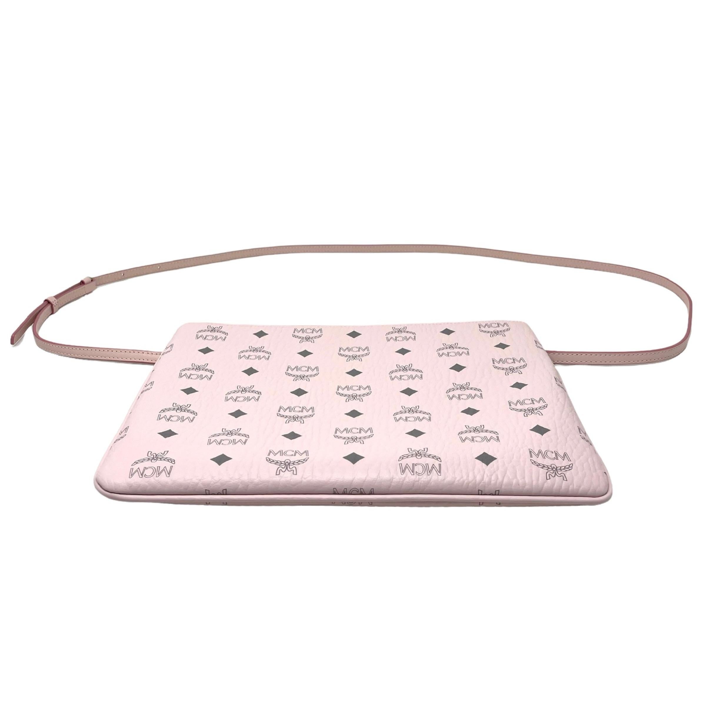 NEU MCM Rosa Visetos Monogramm Logo Leder Umhängetasche im Angebot 5