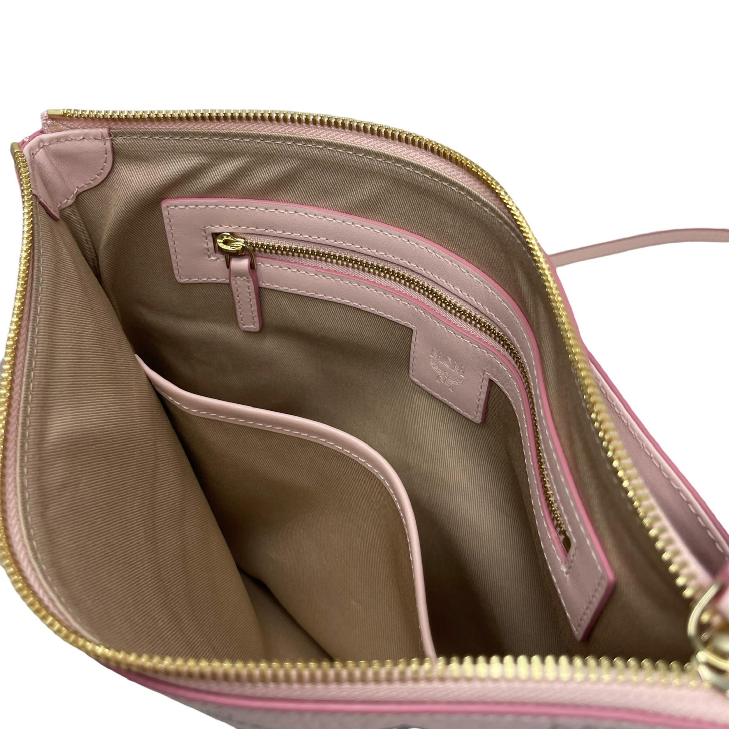 NEU MCM Rosa Visetos Monogramm Logo Leder Umhängetasche im Angebot 7
