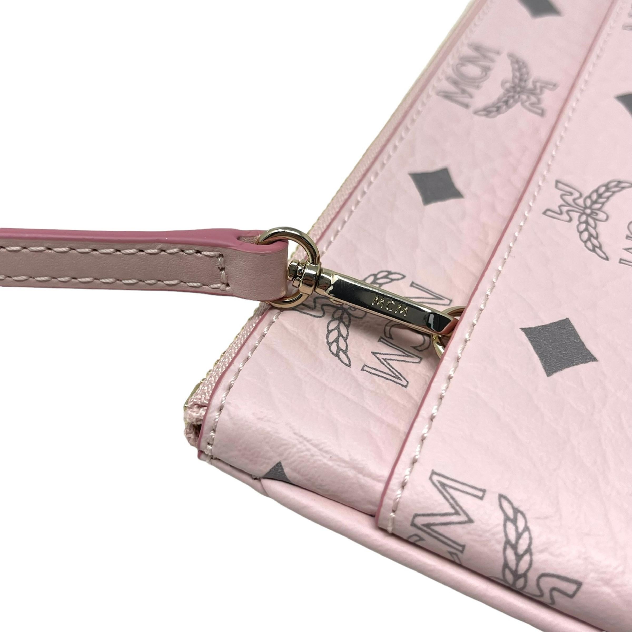 NEU MCM Rosa Visetos Monogramm Logo Leder Umhängetasche im Angebot 8