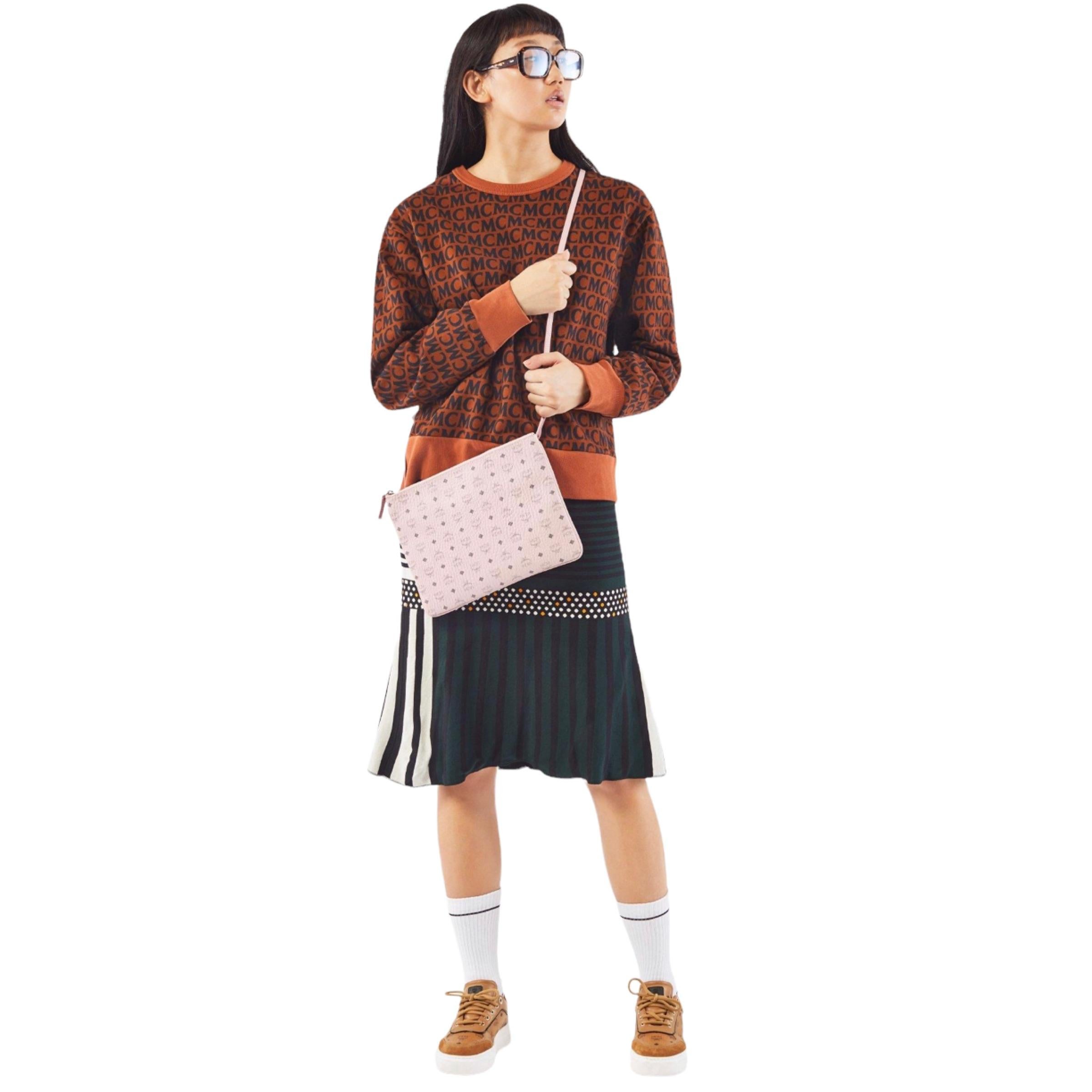 NEU MCM Rosa Visetos Monogramm Logo Leder Umhängetasche im Angebot 10