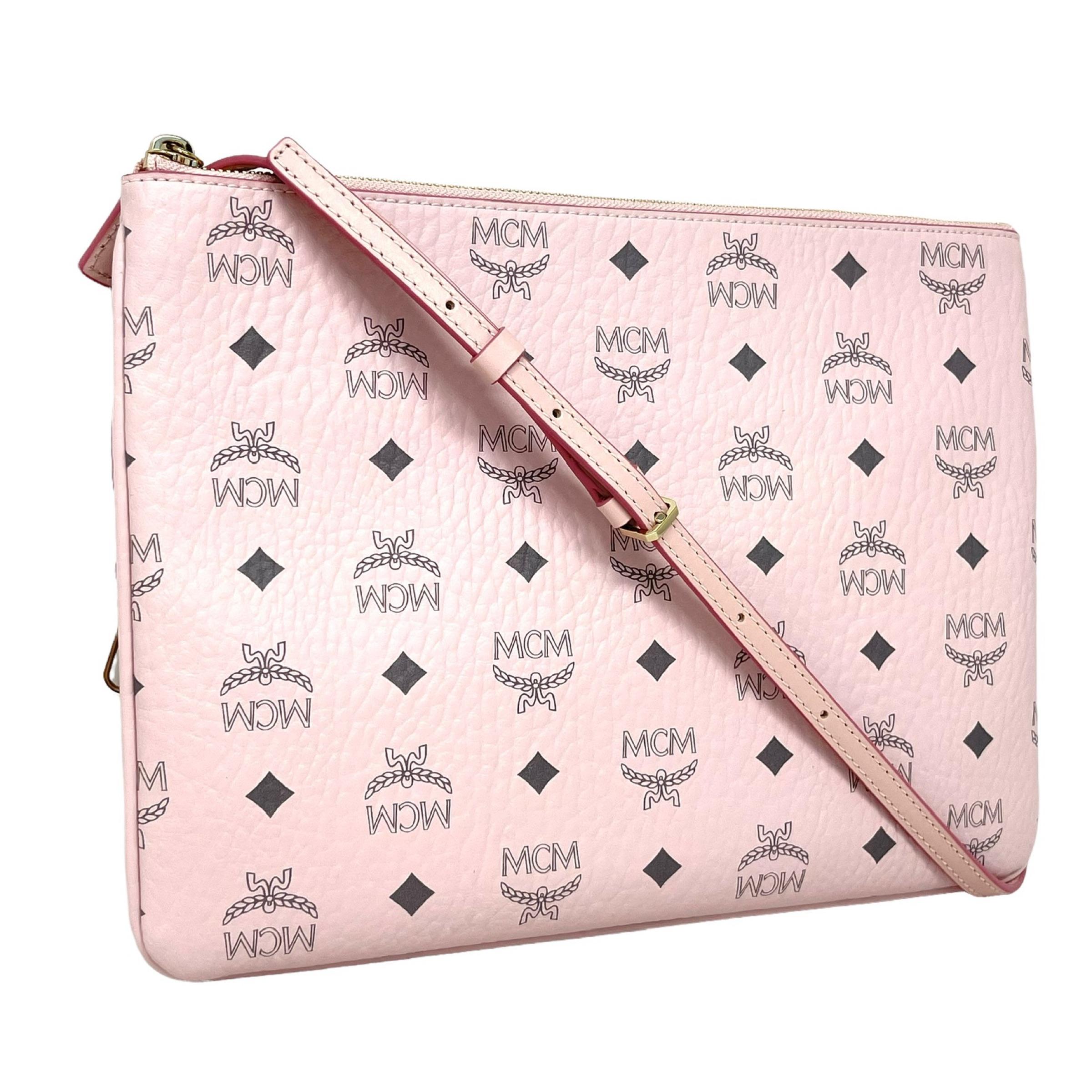 NEU MCM Rosa Visetos Monogramm Logo Leder Umhängetasche im Zustand „Neu“ im Angebot in San Marcos, CA