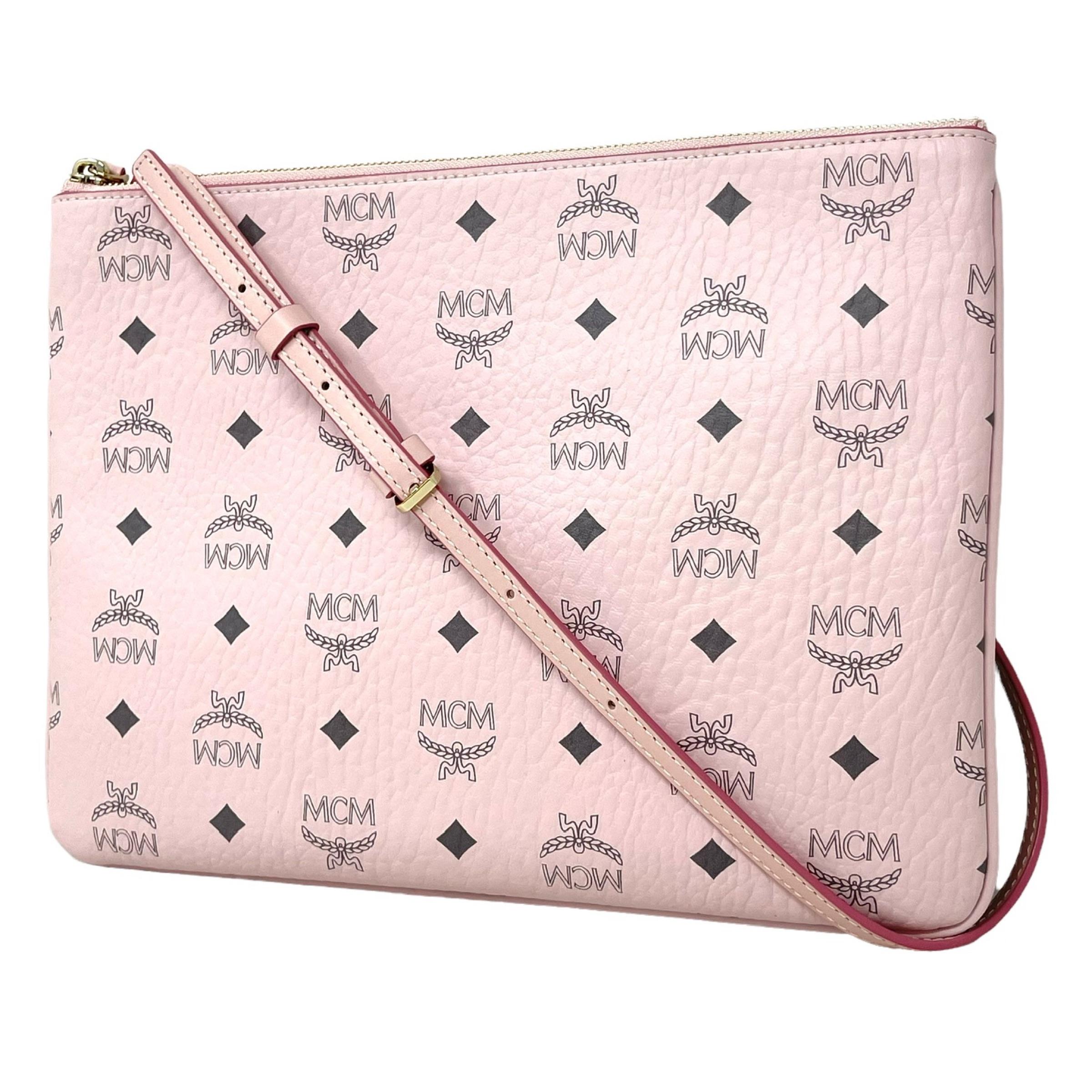 NEU MCM Rosa Visetos Monogramm Logo Leder Umhängetasche Damen im Angebot