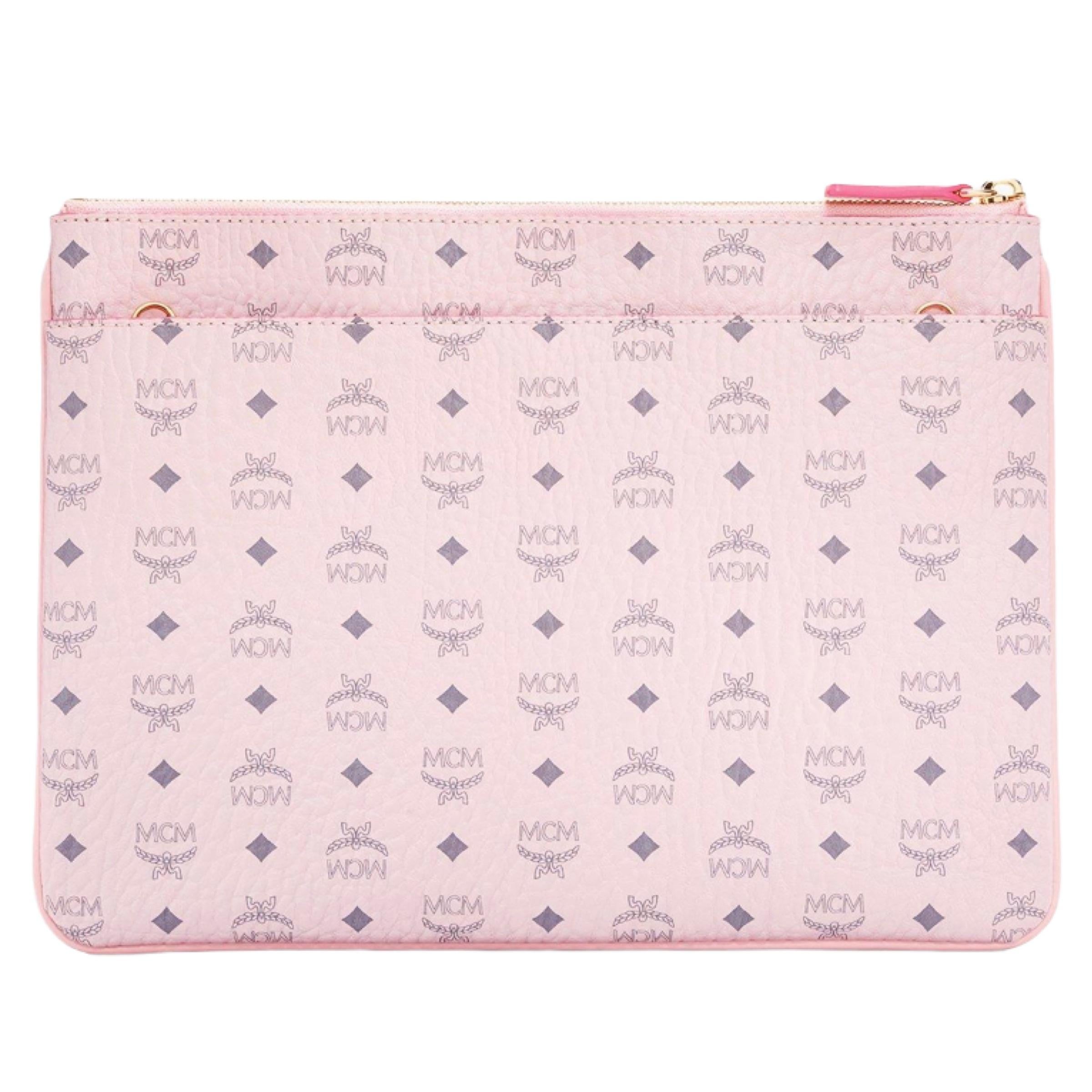 NEU MCM Rosa Visetos Monogramm Logo Leder Umhängetasche im Angebot 1