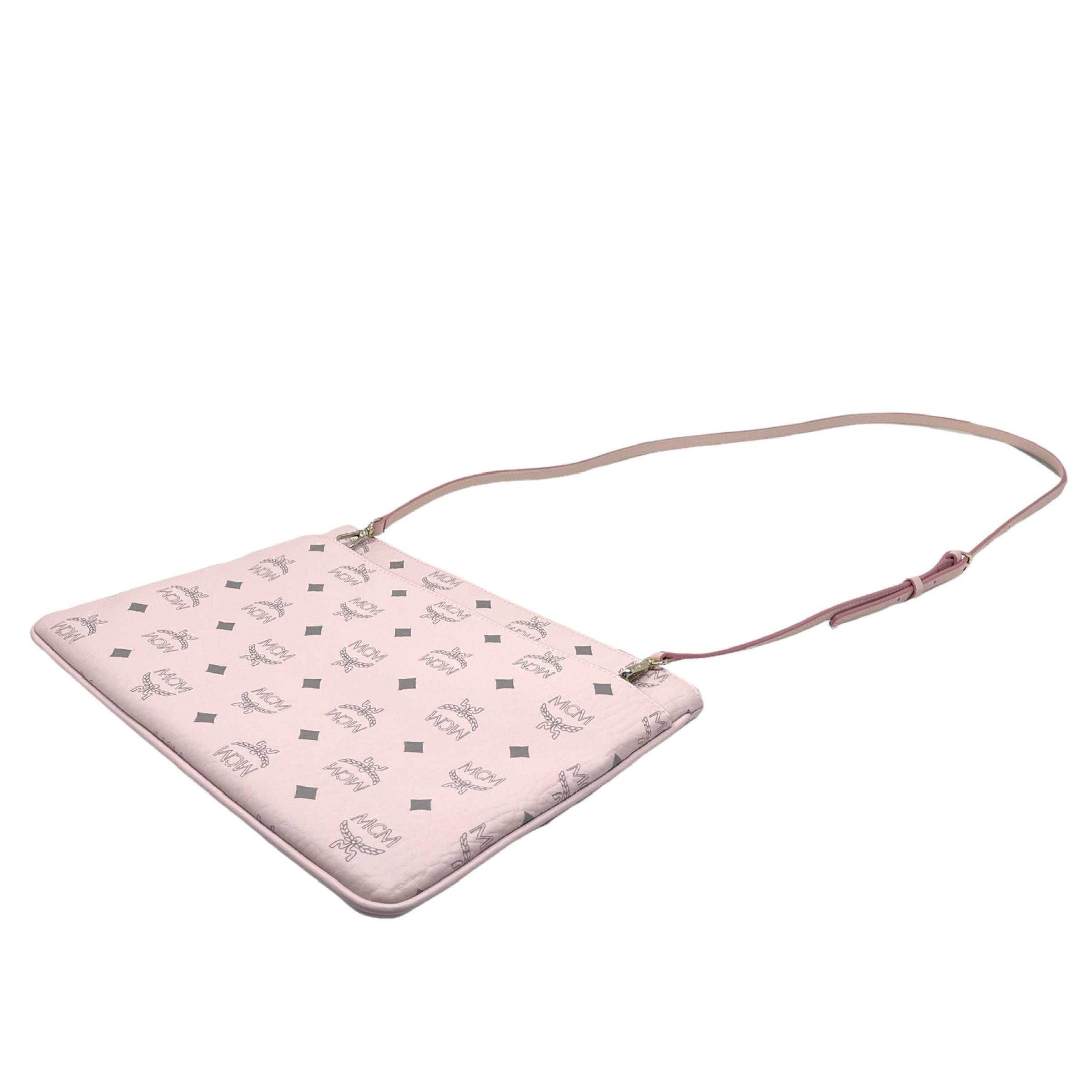 NEU MCM Rosa Visetos Monogramm Logo Leder Umhängetasche im Angebot 3