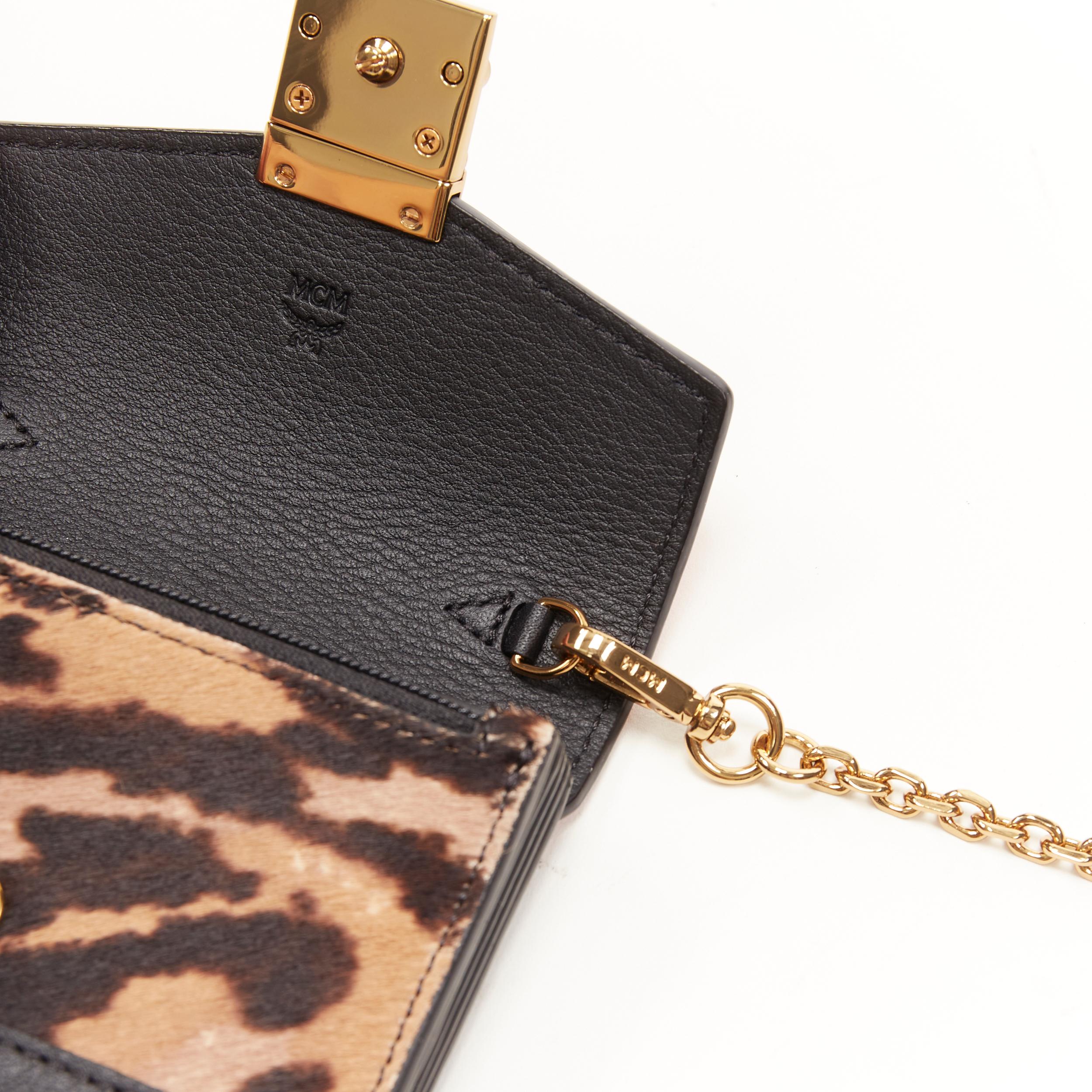 new MCM red leopard gold studded flap cardholder micro crossbody chain bag In New Condition For Sale In Hong Kong, NT