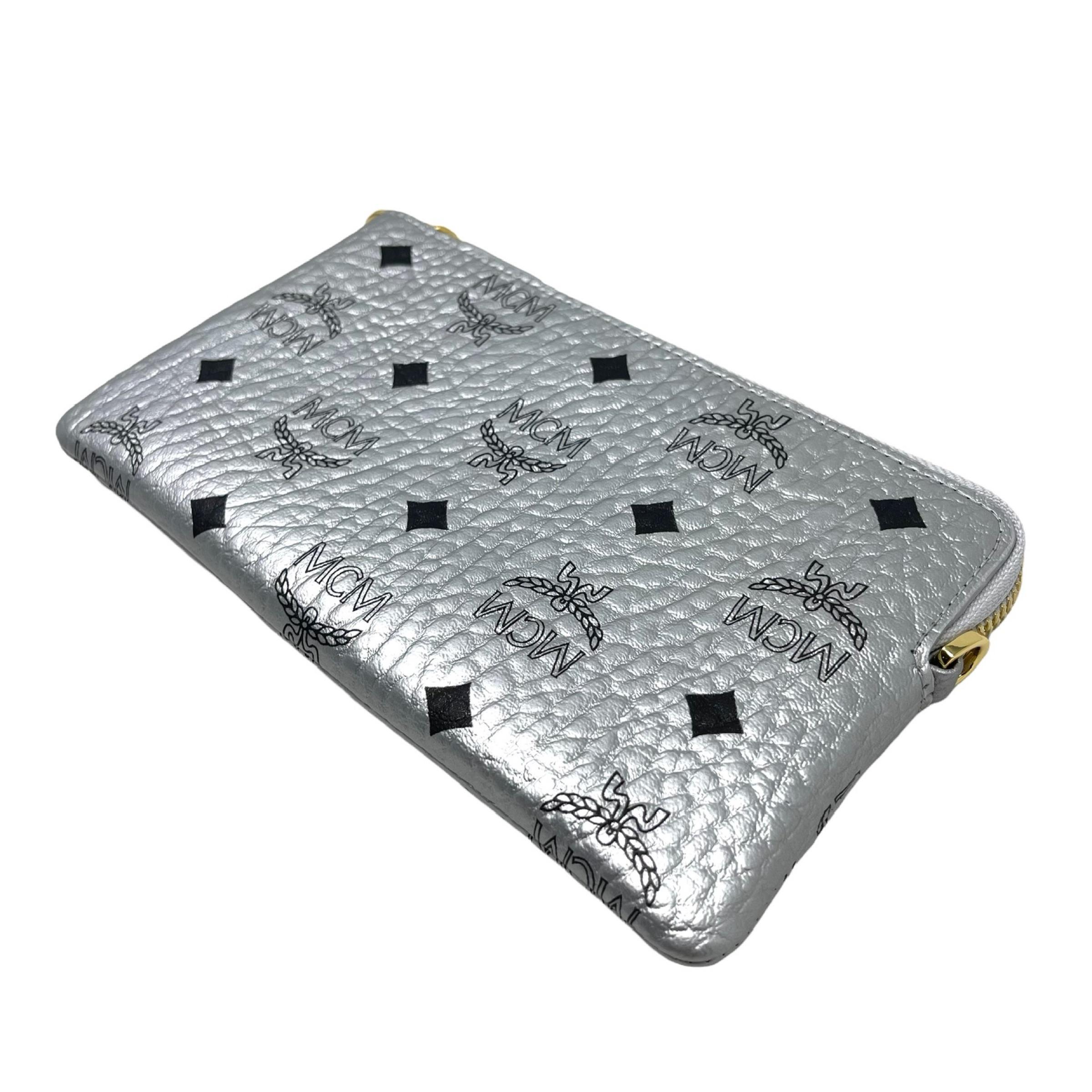 NEW MCM Silver Monogram Logo Leather Crossbody Bag For Sale 4