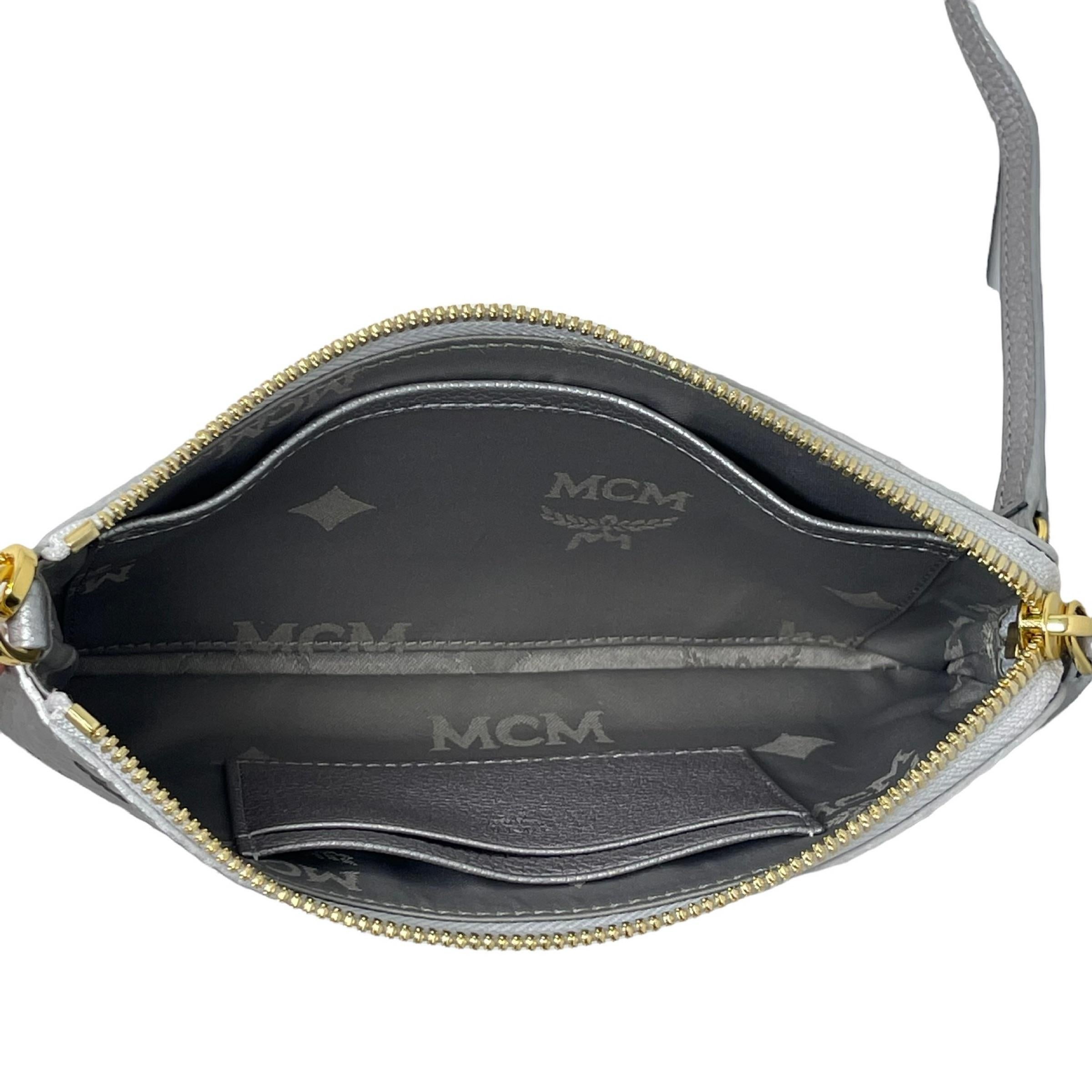 NEW MCM Silver Monogram Logo Leather Crossbody Bag For Sale 7