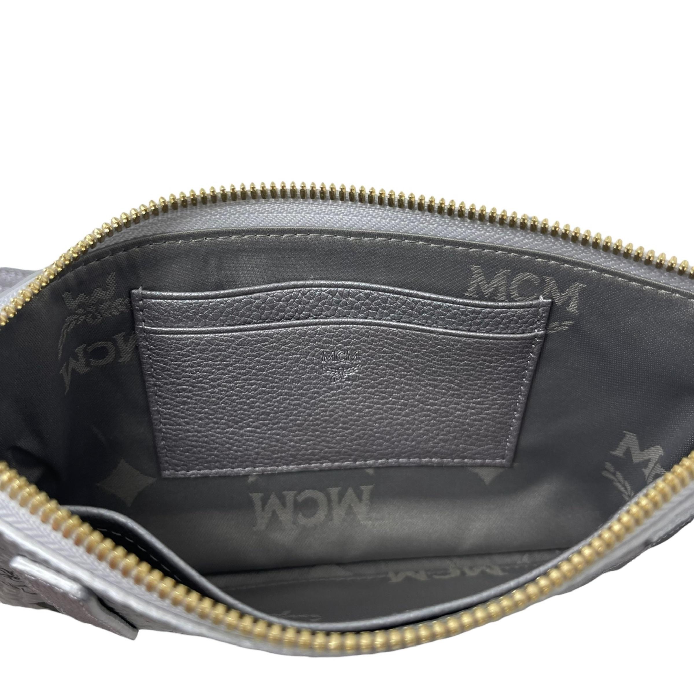 NEW MCM Silver Monogram Logo Leather Crossbody Bag For Sale 8