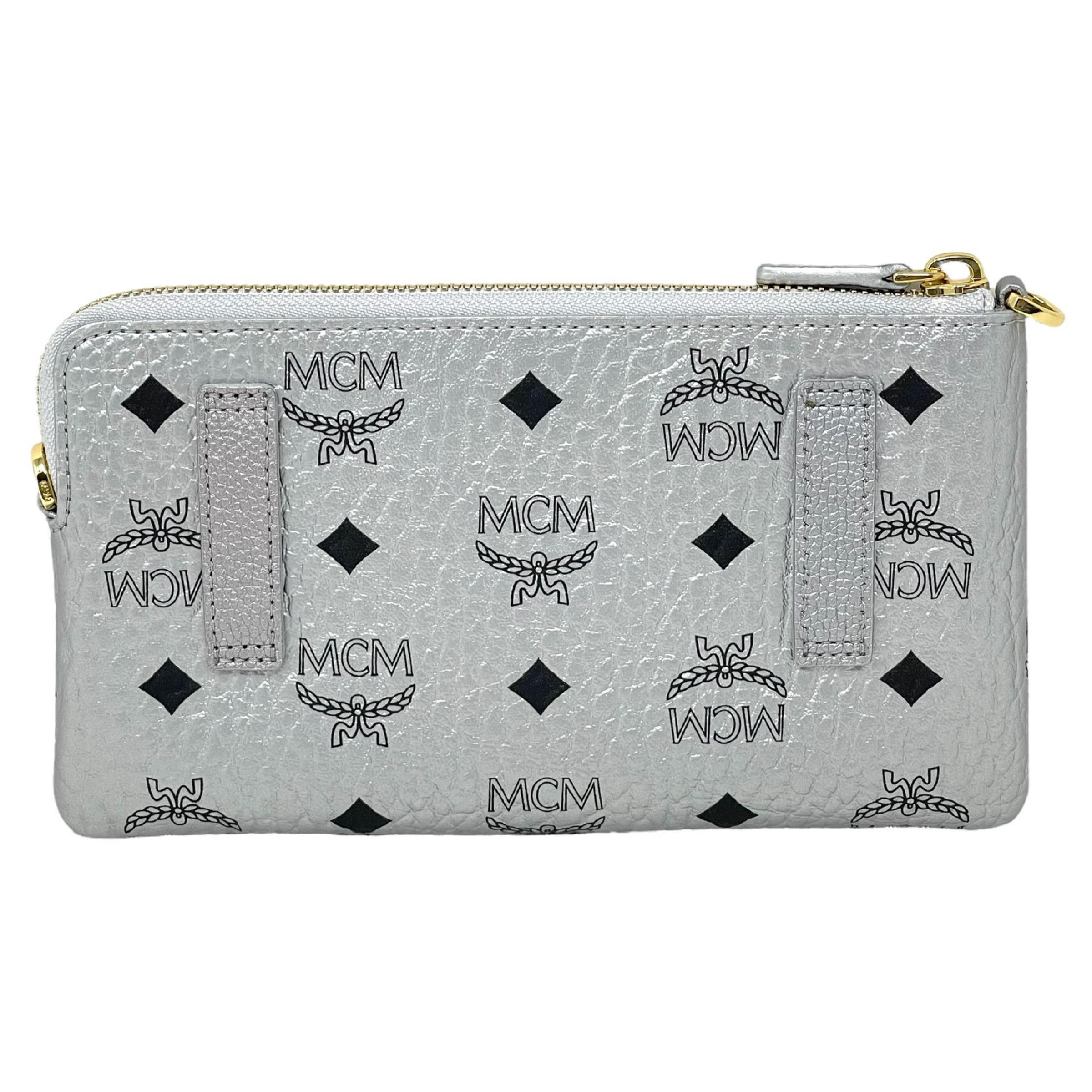 Women's NEW MCM Silver Monogram Logo Leather Crossbody Bag For Sale