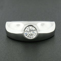 New Men's 18k White Gold 0.50ctw Burnish Set Diamond Solitaire Dome Gypsy Ring