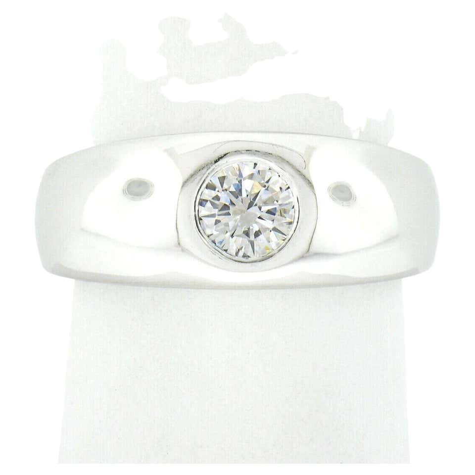 Vintage 1.15 Carats Diamond 18k White Gold Solitaire Men's Gypsy Ring ...