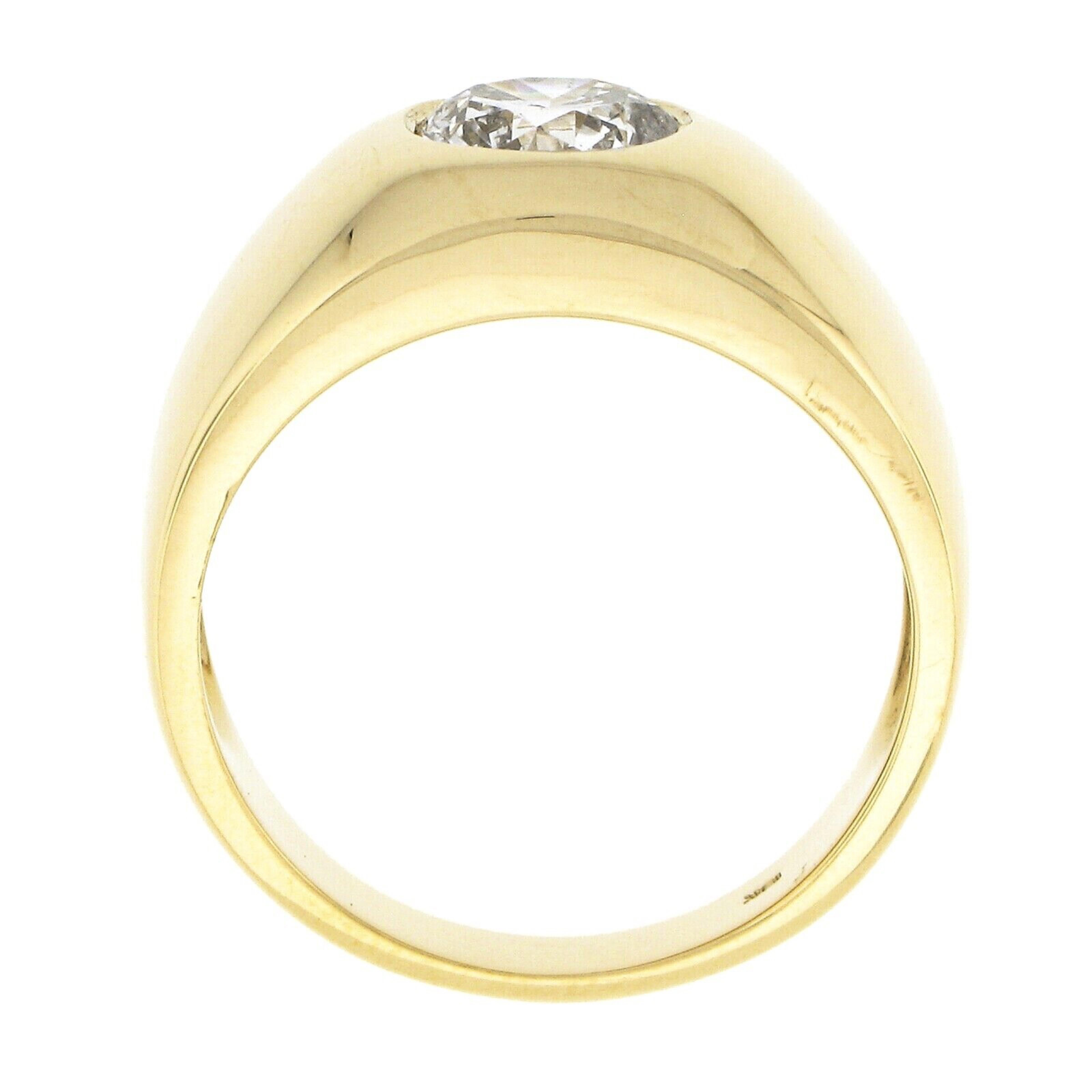 Brilliant Cut New Men's 18k Yellow Gold 1.26ctw Burnish Set Diamond Solitaire Dome Gypsy Ring