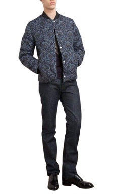 NEW MEN's Dries Van Noten Beaded Blue Paisley Quilted Jacket FR 50