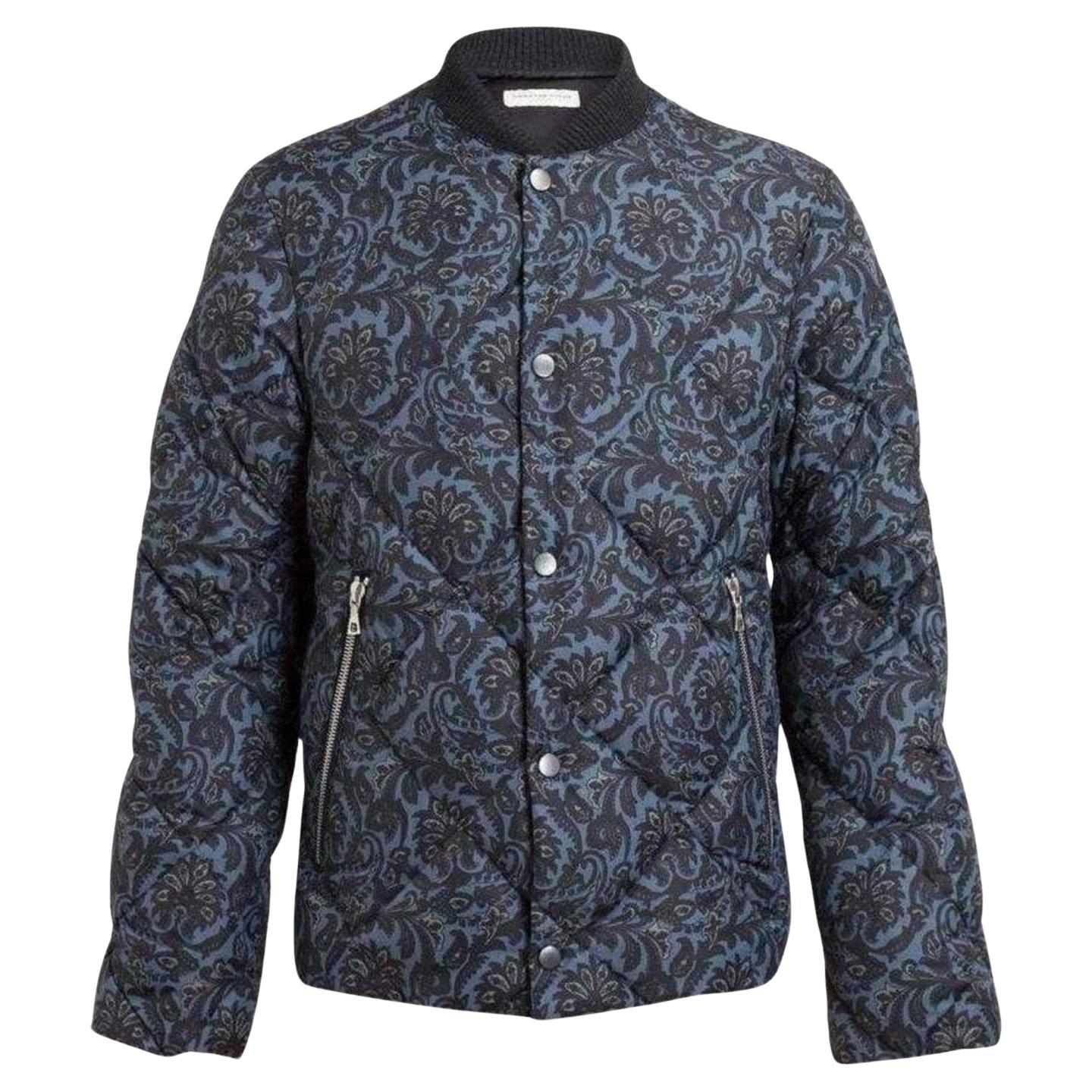 NEW MEN's Dries Van Noten Blue Paisley Quilted Jacket FR 50