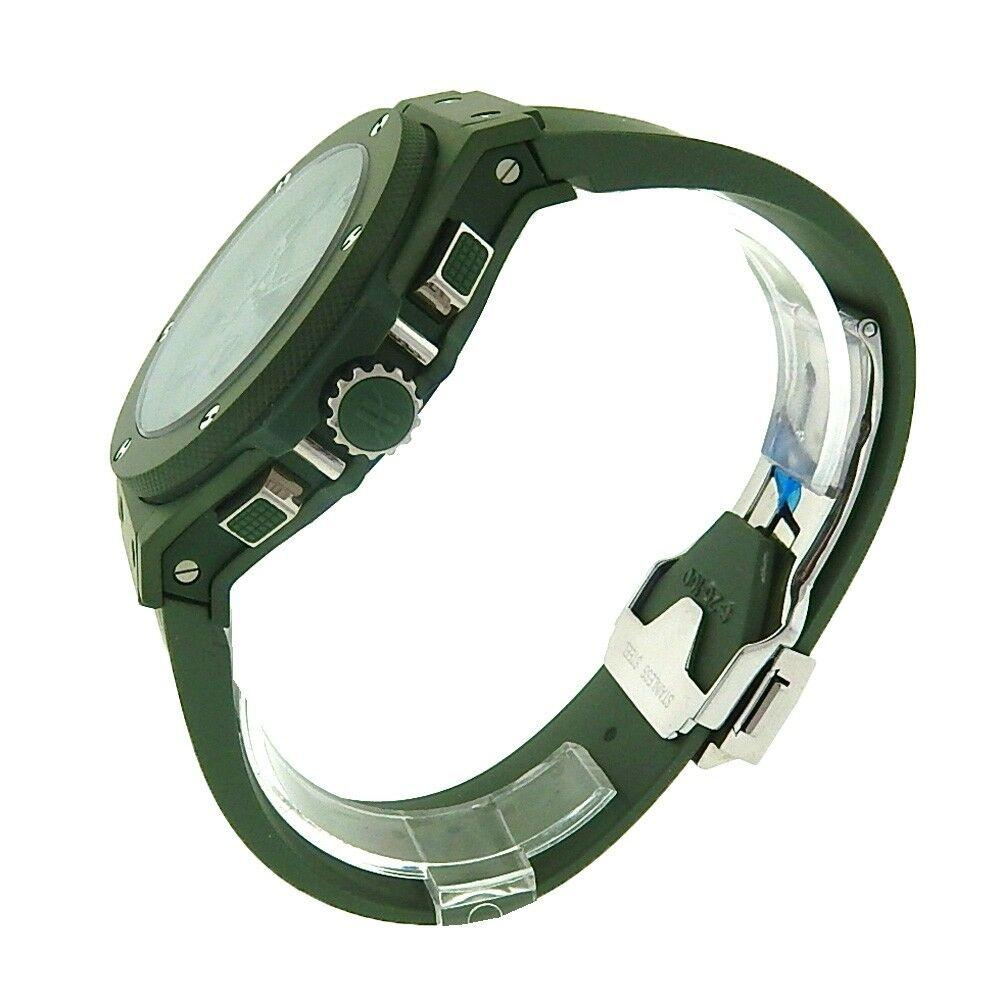 
Brand: Hublot
Band Material: Resin
Gender:	Men's	
Band Color: Green
MPN: Does Not Apply
Case Size: Not Specified
Features:	12-Hour Dial, Arabic Numerals, COSC Certified Chronometer, Date Indicator, Deployment Buckle, Limited Edition, Sapphire