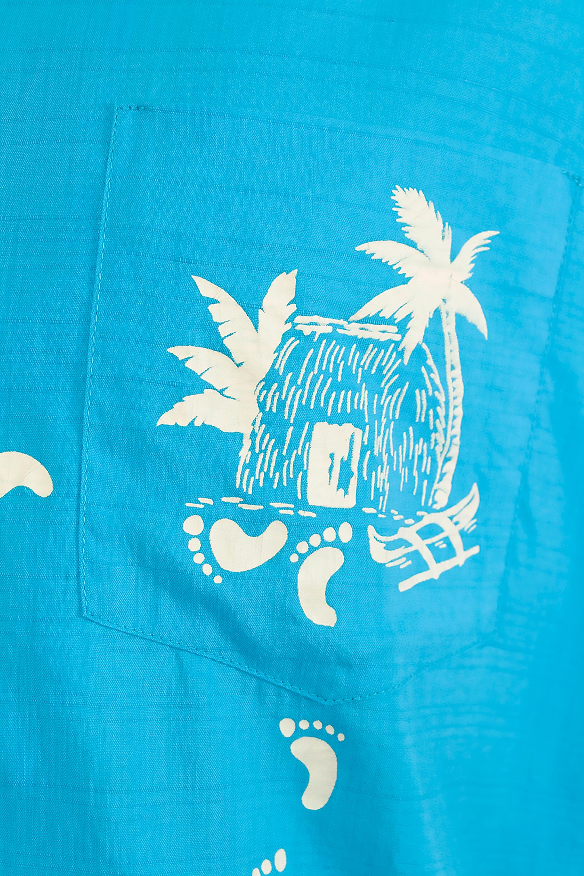 New Men's Turquoise Iolani Sportswear Hawaiian Footprint Surf Shirt - S, 1950s For Sale 3