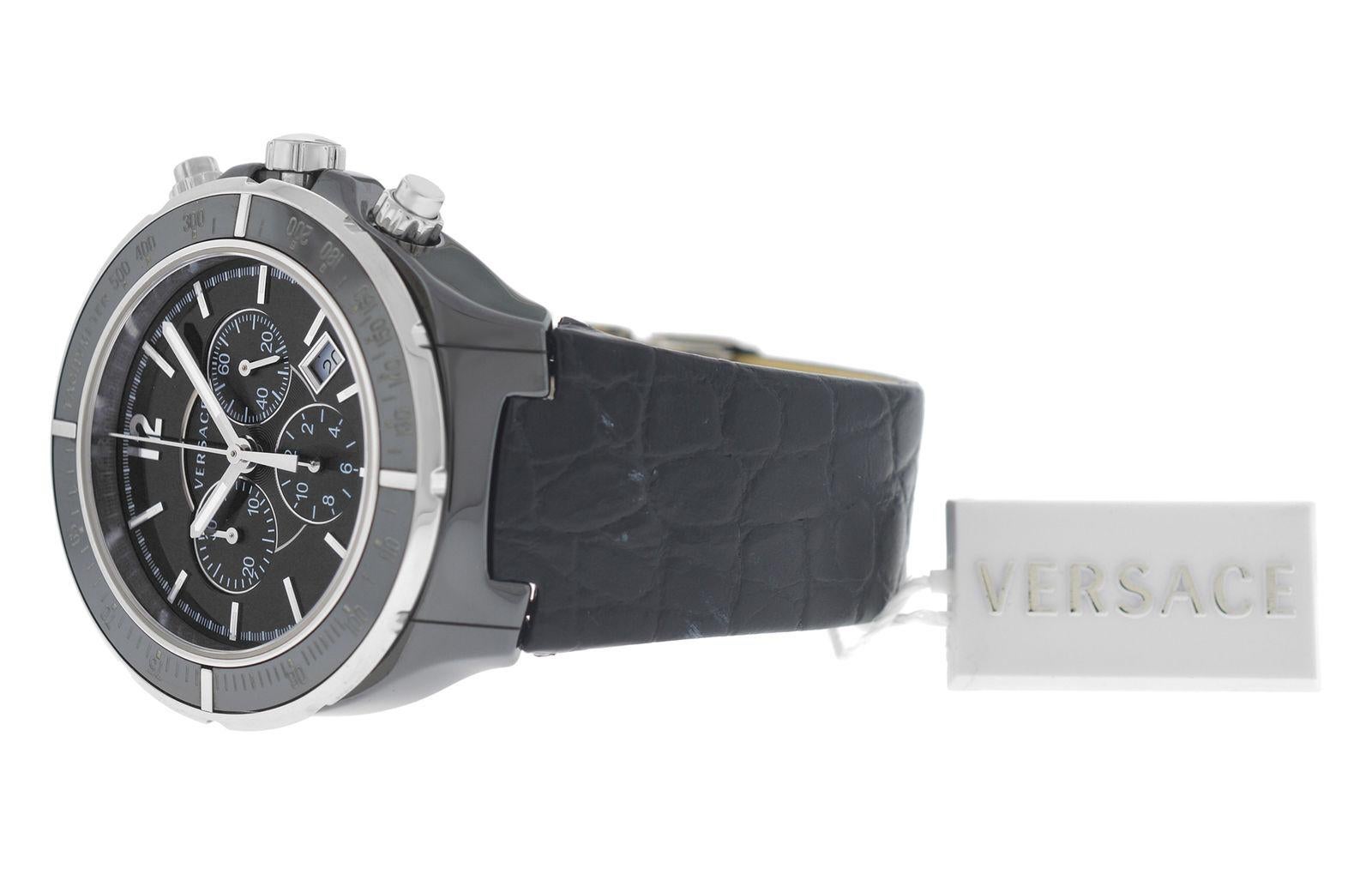 New Men’s Versace DV One Steel Ceramic Chrono Quartz Watch For Sale 2