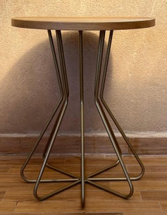 New Metal Fleur Side Table with Wood Top, Indoor and Outdoor