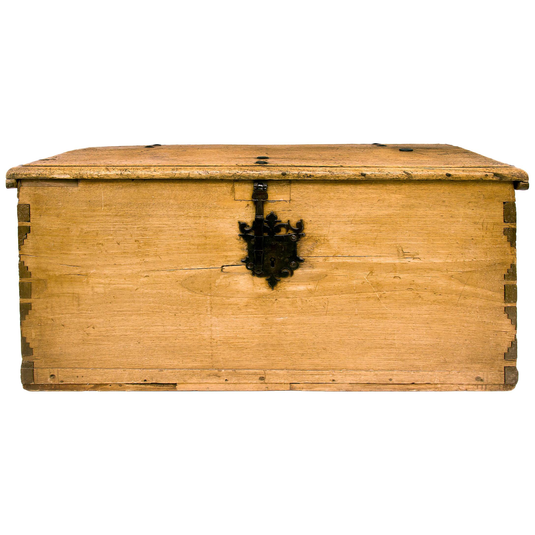 New Mexican Chest, circa 1840-1860, Spanish Colonial, Wood, Iron, Dovetail Joint