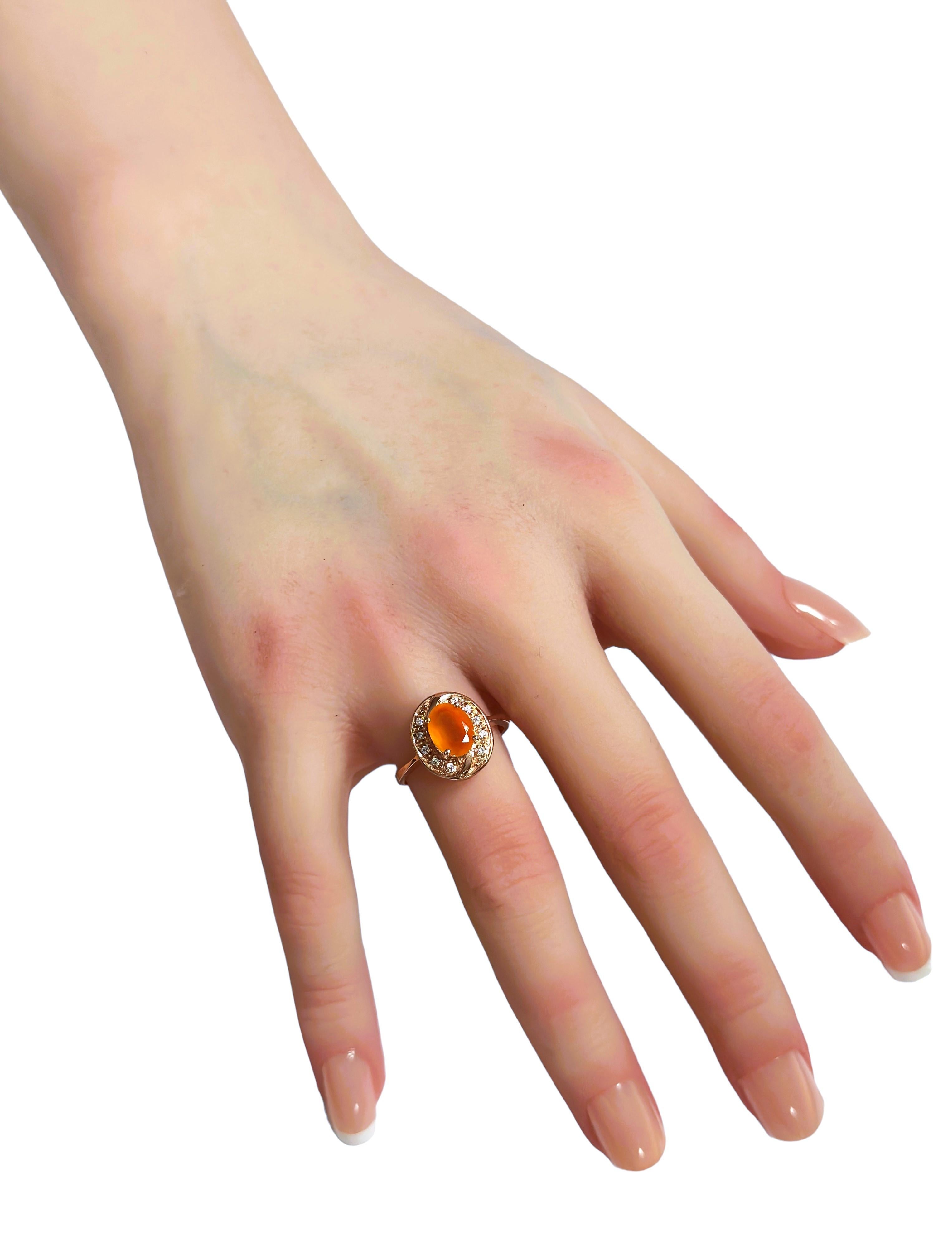 Art Deco New Mexican IF 1.2 Ct Orange Fire Opal & White Sapphire R Gold Sterling Ring For Sale