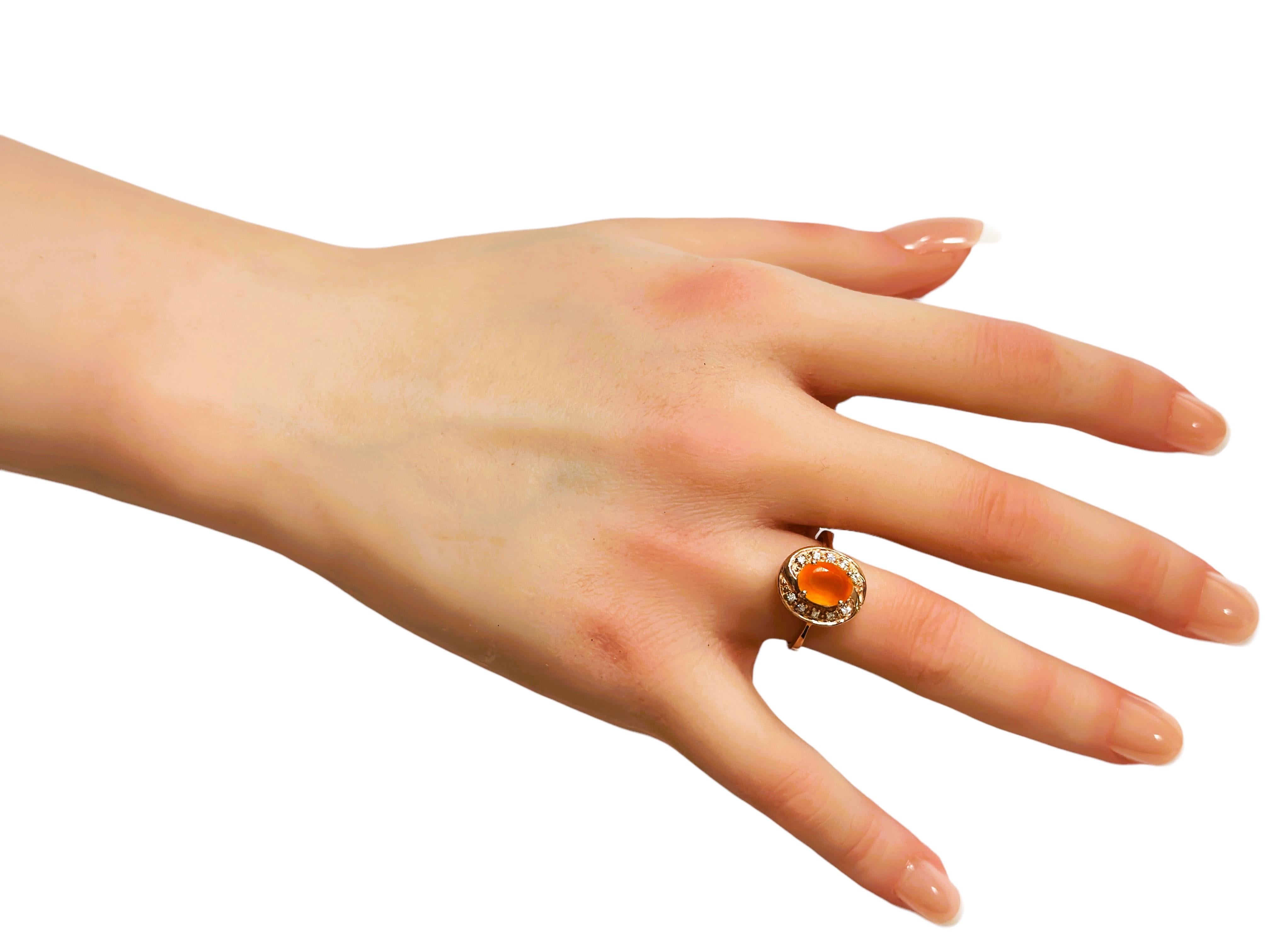 Oval Cut New Mexican IF 1.2 Ct Orange Fire Opal & White Sapphire R Gold Sterling Ring For Sale