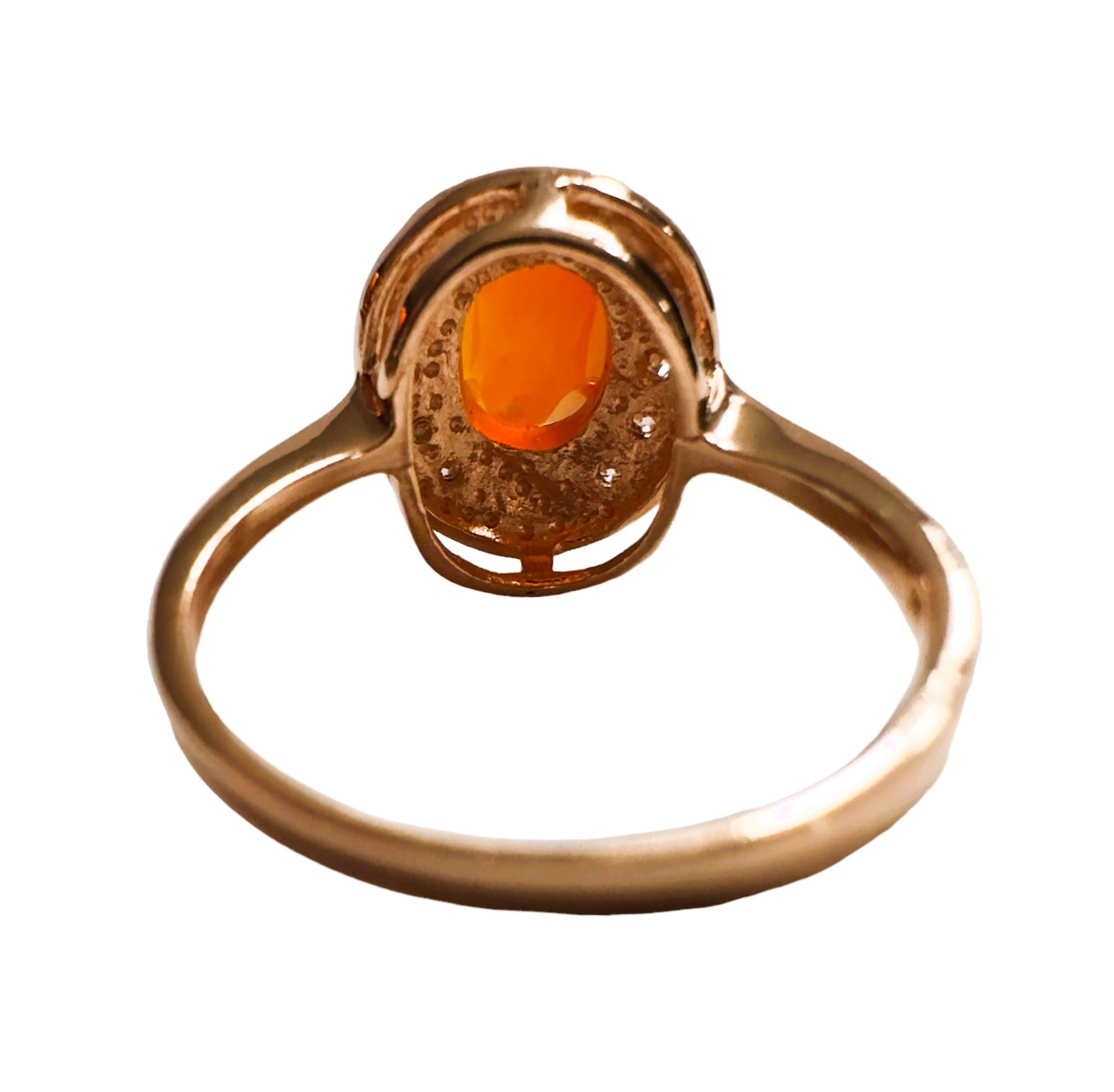 Women's New Mexican IF 1.2 Ct Orange Fire Opal & White Sapphire R Gold Sterling Ring For Sale