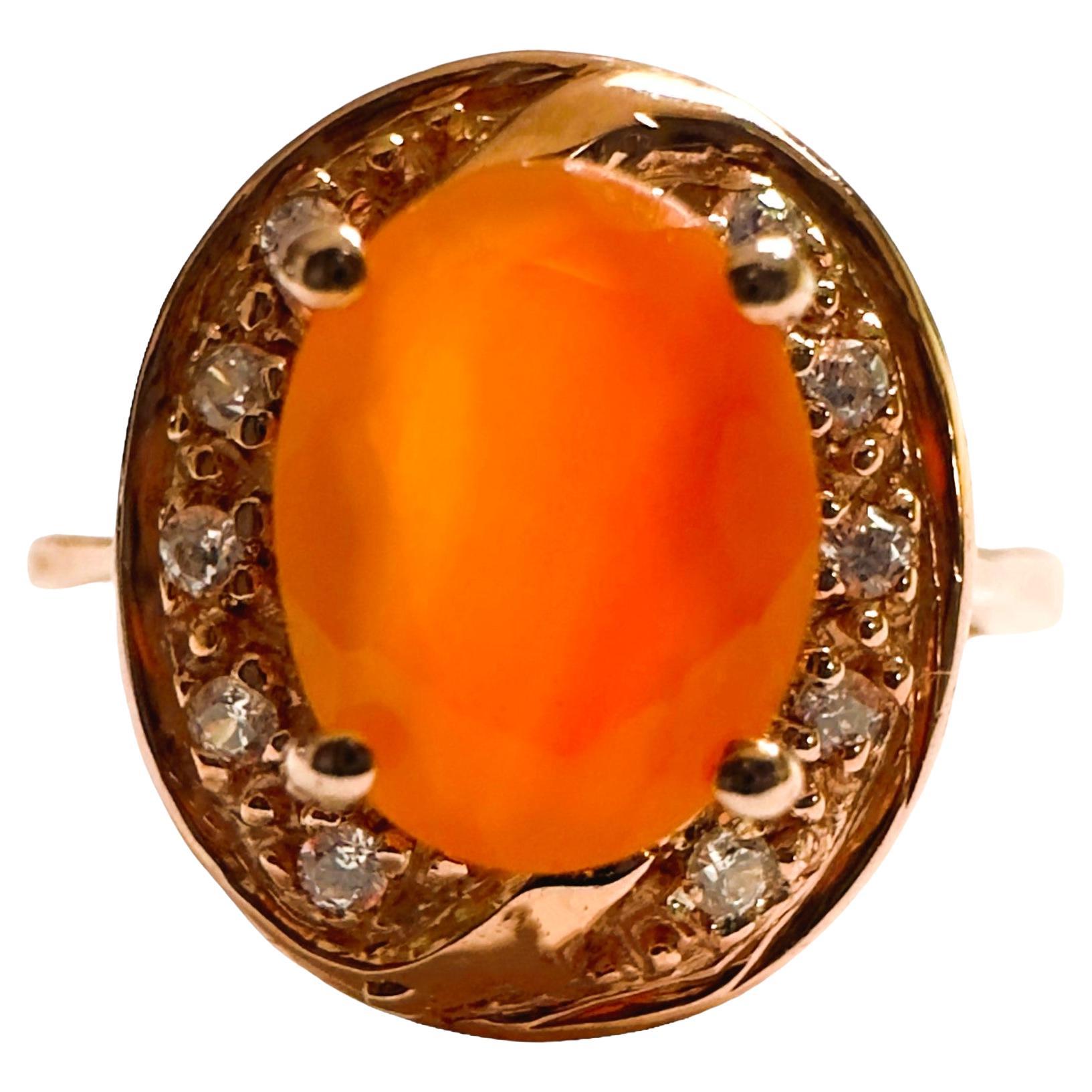 New Mexican IF 1.2 Ct Orange Fire Opal & White Sapphire R Gold Sterling Ring For Sale