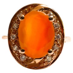 Retro New Mexican IF 1.2 Ct Orange Fire Opal & White Sapphire R Gold Sterling Ring