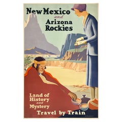 NEW MEXICO & ARIZONA ROCKIES - TRAVEL BY TRAIN Original Vintage Railroad Poster