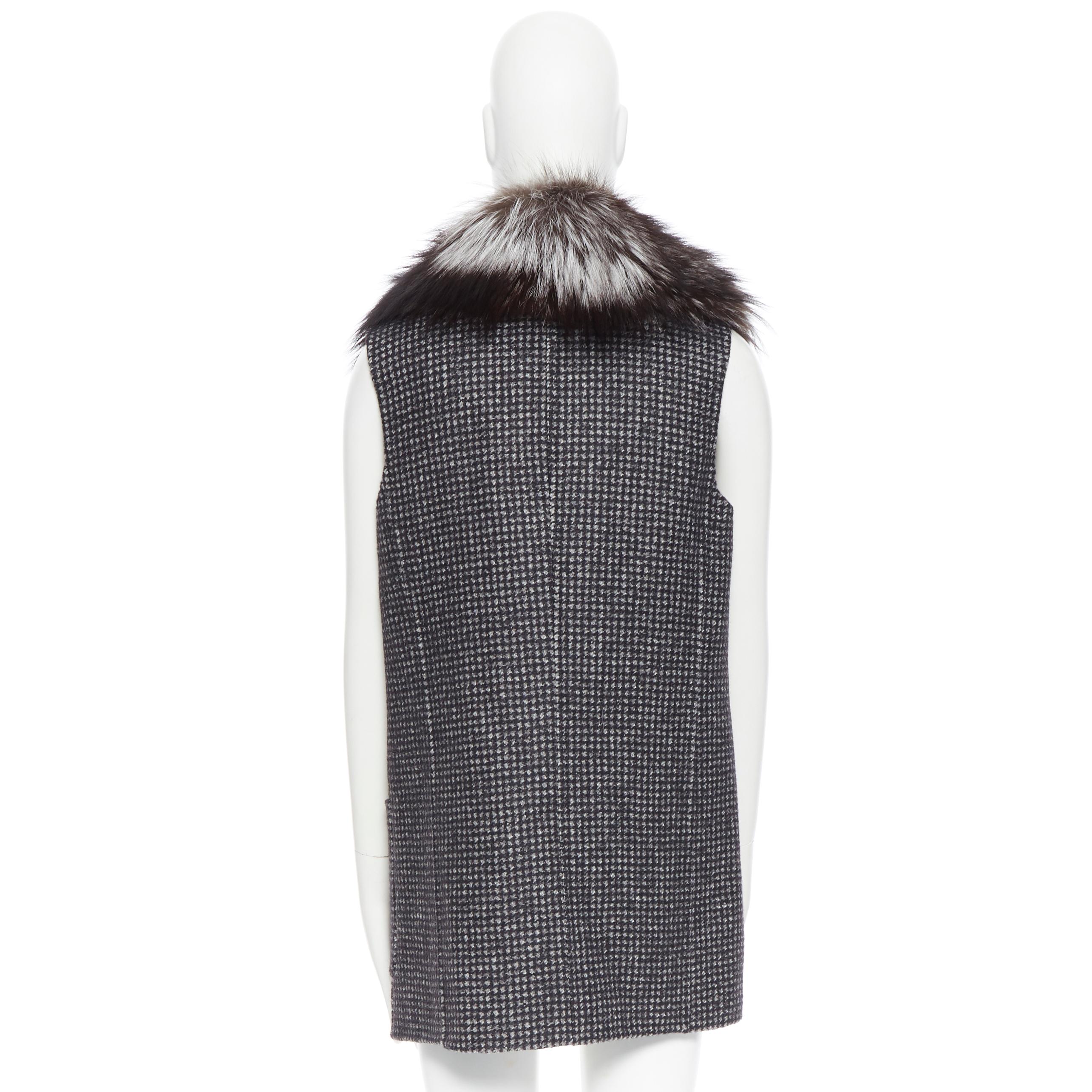 Gray new MICHAEL KORS COLLECTION AW17 fox fur collar grey checked  wool vest US2 XS
