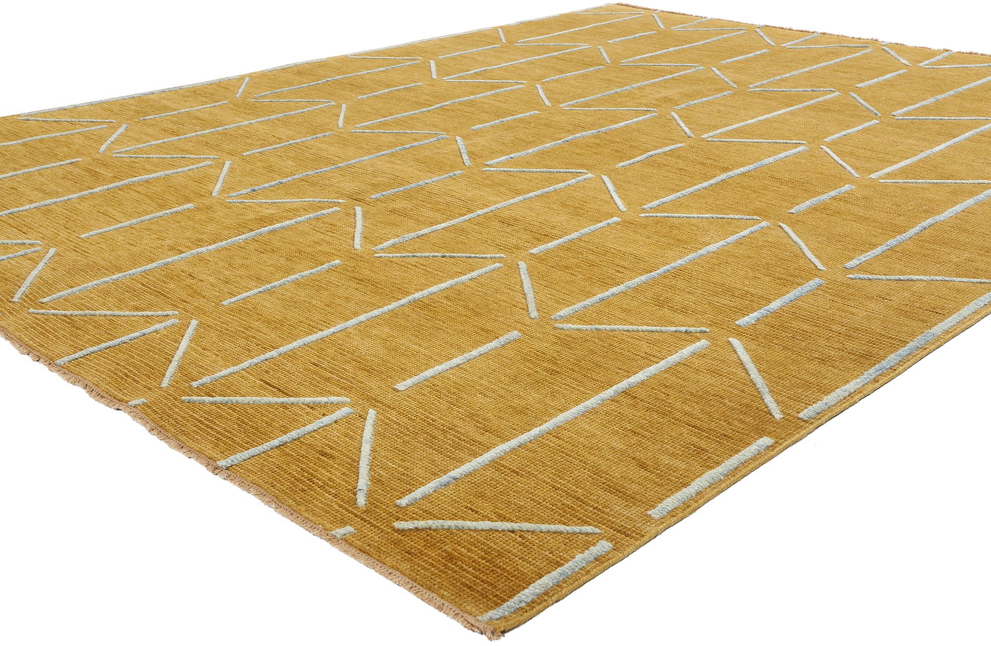 31088 Moderner geometrischer Hoch-Tief-Teppich, 07'11 x 10'00. Moderne geometrische Hochflorteppiche aus Indien definieren mit ihren kühnen Mustern und strukturierten Oberflächen, die durch unterschiedliche Florhöhen entstehen, das zeitgenössische