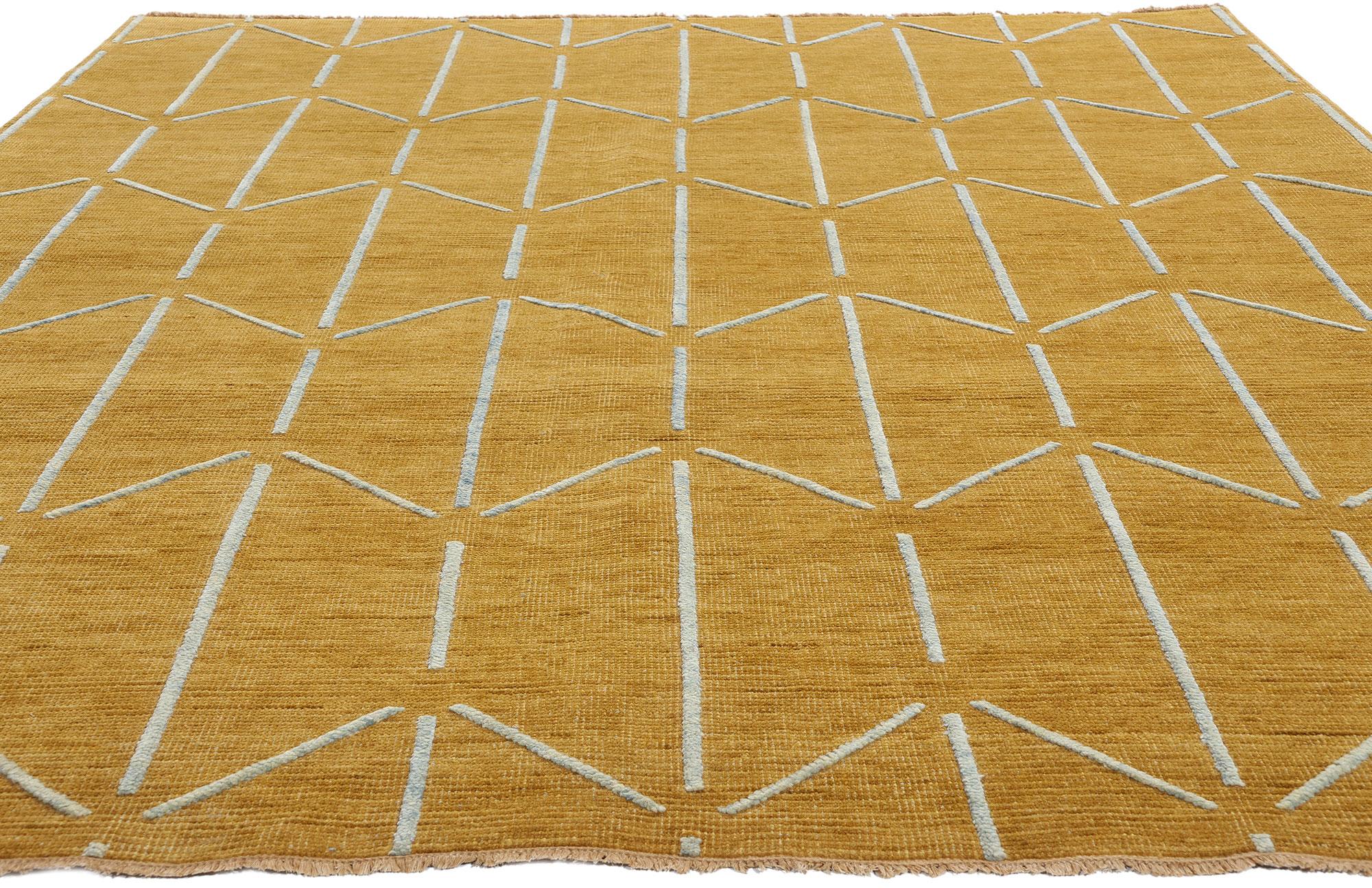 New Midcentury Modern Gold Geometric High-Low Carpet (Moderne der Mitte des Jahrhunderts) im Angebot