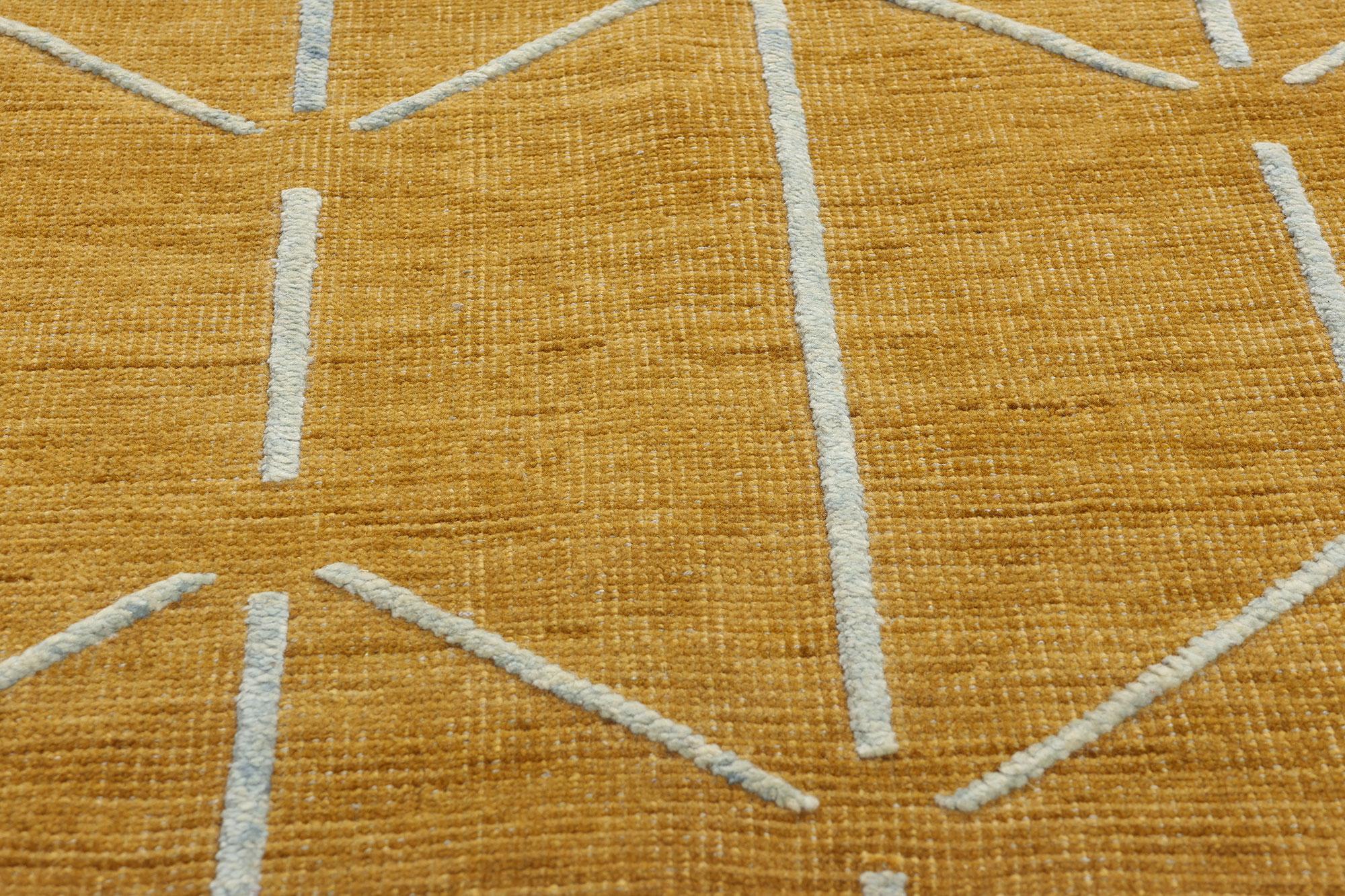 New Midcentury Modern Gold Geometric High-Low Carpet (Handgewebt) im Angebot