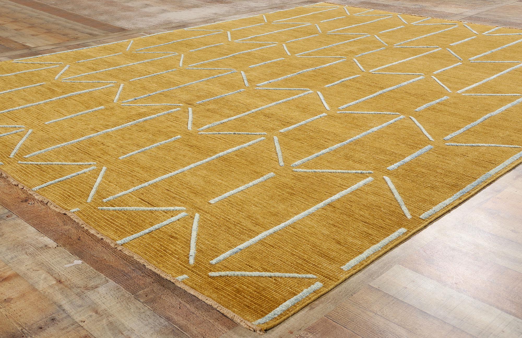 New Midcentury Modern Gold Geometric High-Low Carpet (21. Jahrhundert und zeitgenössisch) im Angebot
