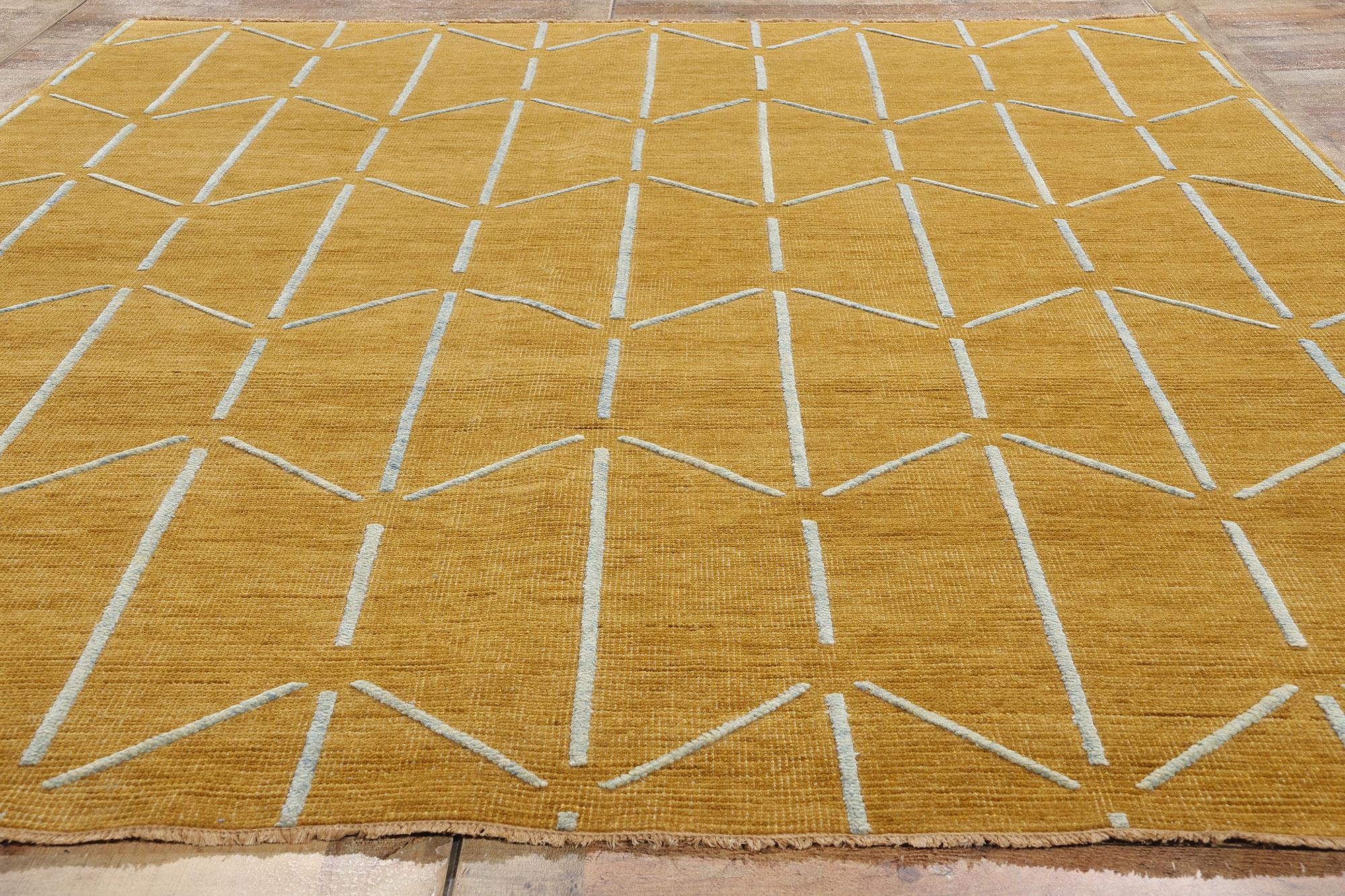 New Midcentury Modern Gold Geometric High-Low Carpet (Wolle) im Angebot