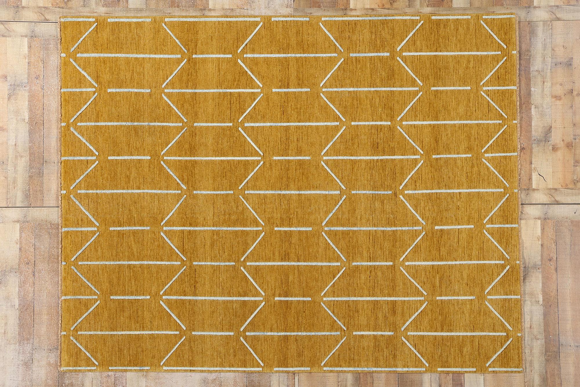 New Midcentury Modern Gold Geometric High-Low Carpet im Angebot 1