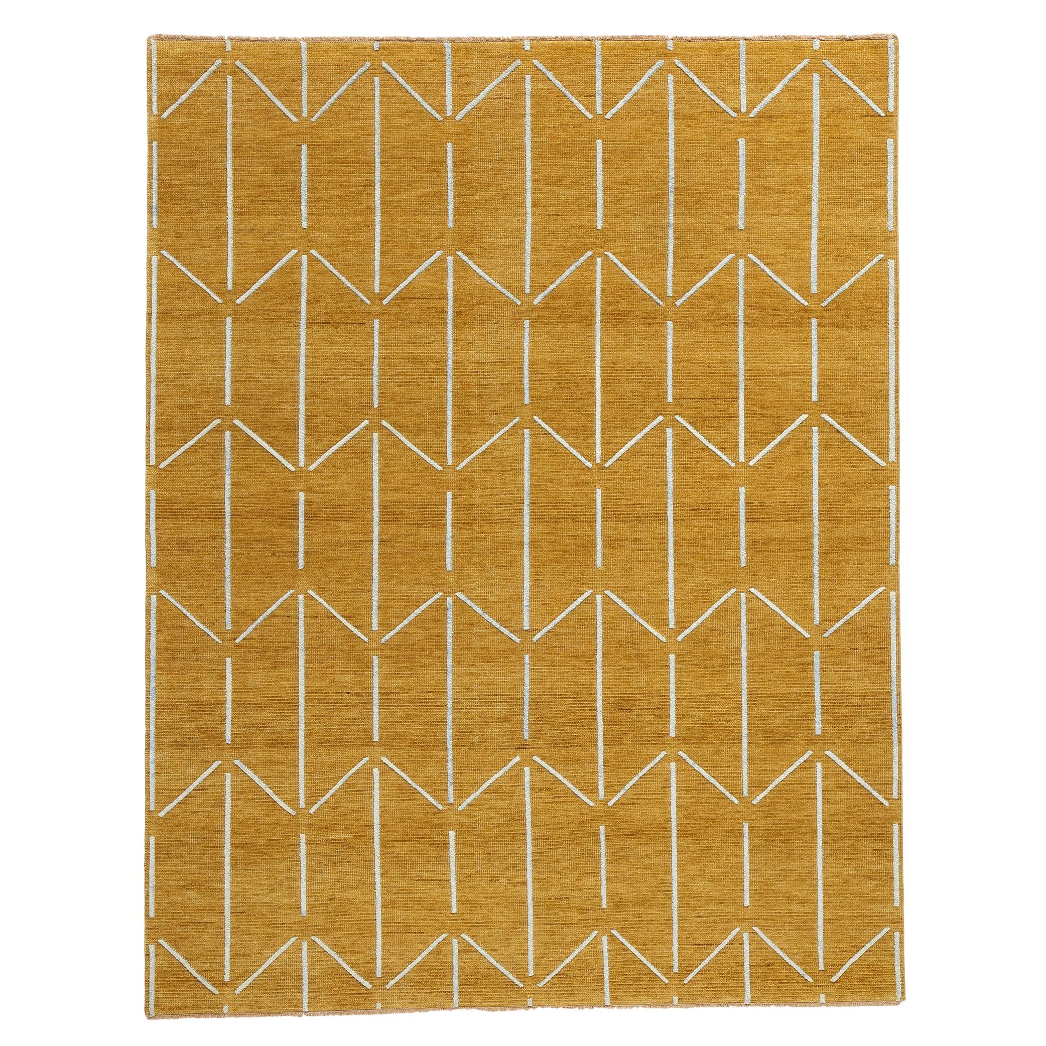 New Midcentury Modern Gold Geometric High-Low Carpet im Angebot