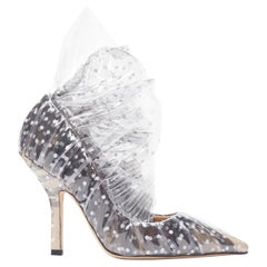 new MIDNIGHT 00 black white polka dot tulle PVC frill ruffle pump EU38